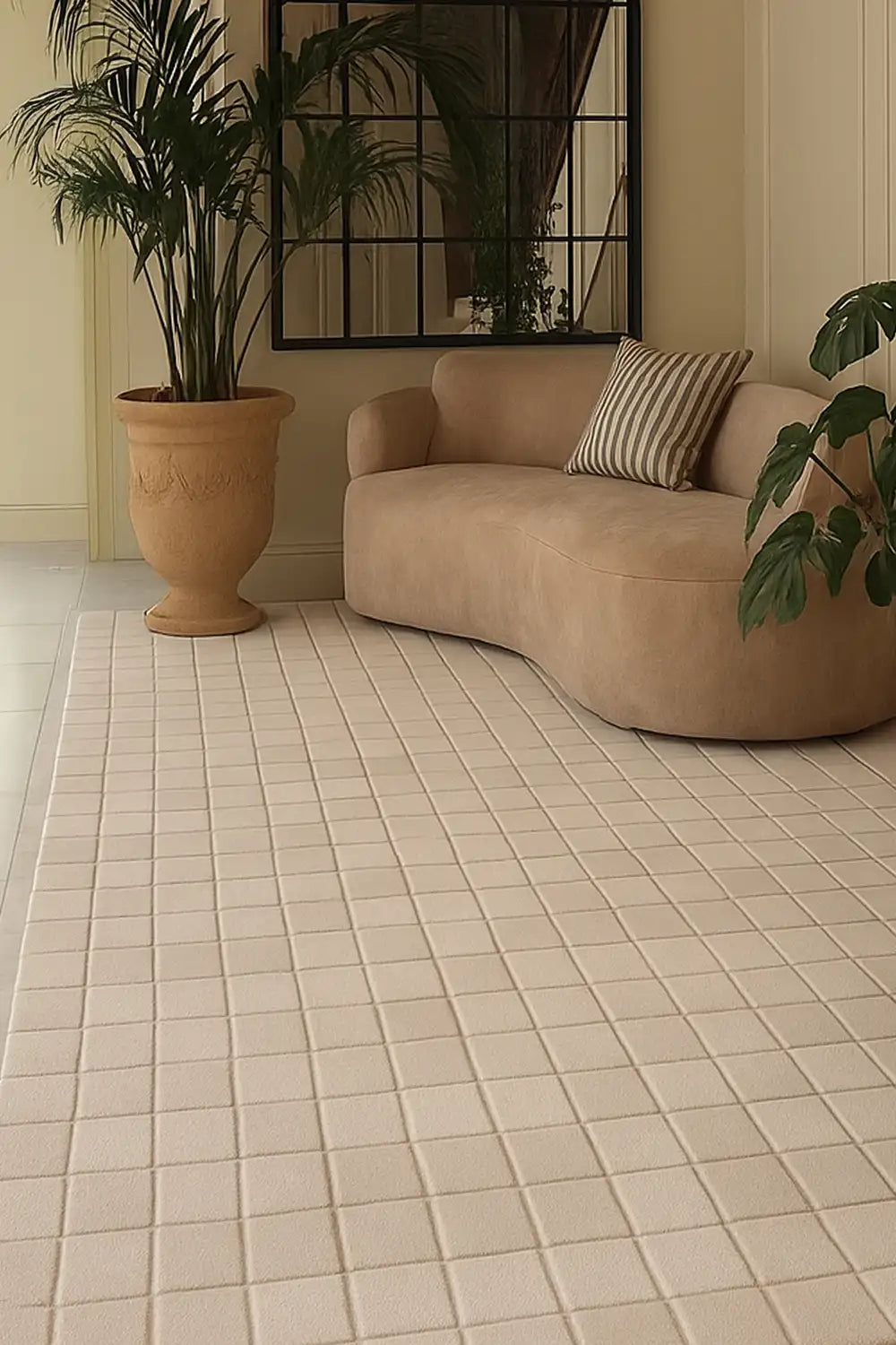 Soft Cream Checkered Hand Tufted Wool Rug、mySite、gigharbornorthrealestate