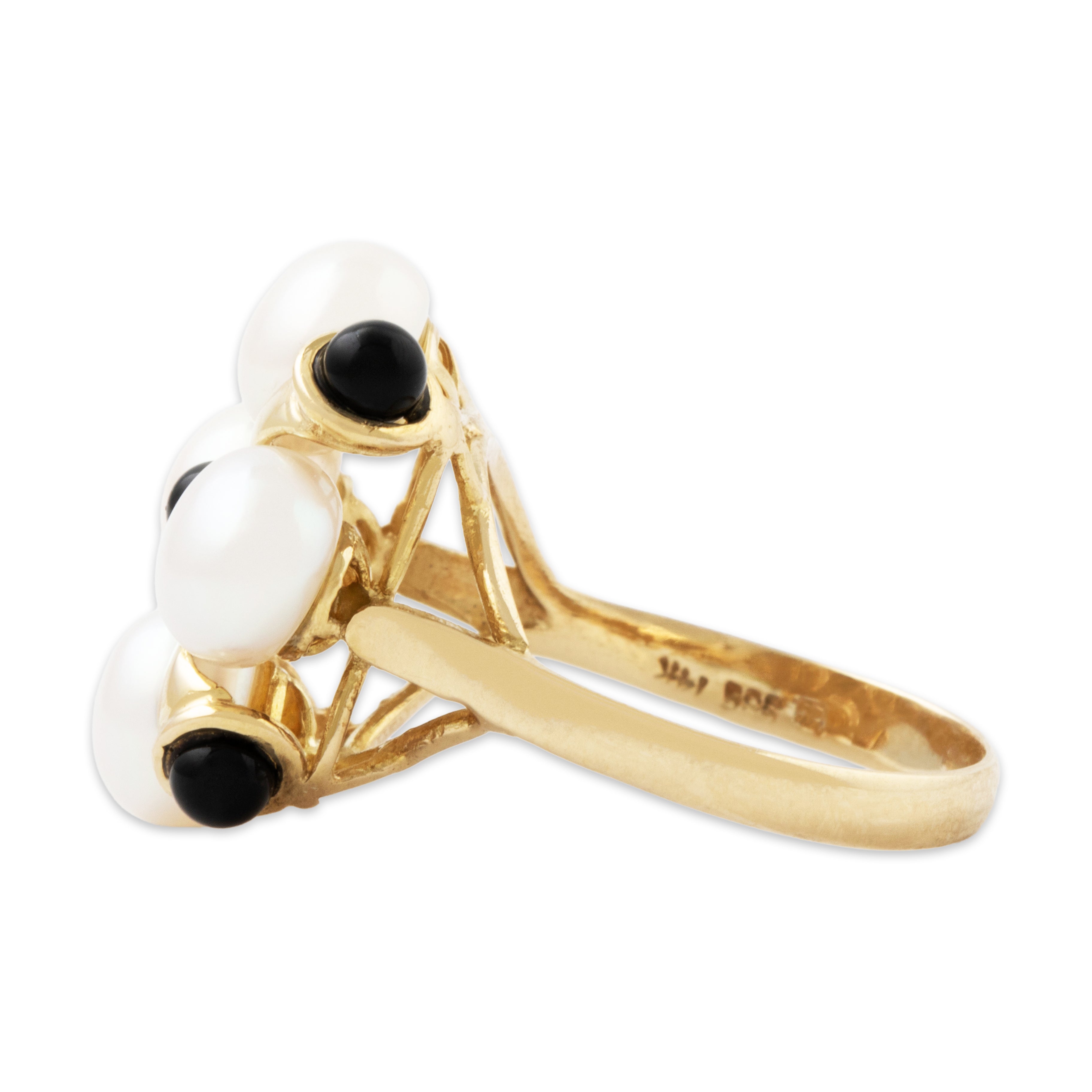 Vintage 14k Yellow Gold Pearl Onyx Sophisticated Cocktail Ring 7.00、mySite、hinf8tx79