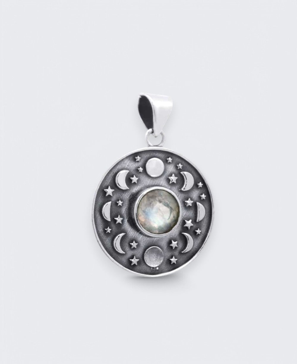 Sterling Silver Moon Phase Celestial Pendant with Moonstone、mySite、topwebapps
