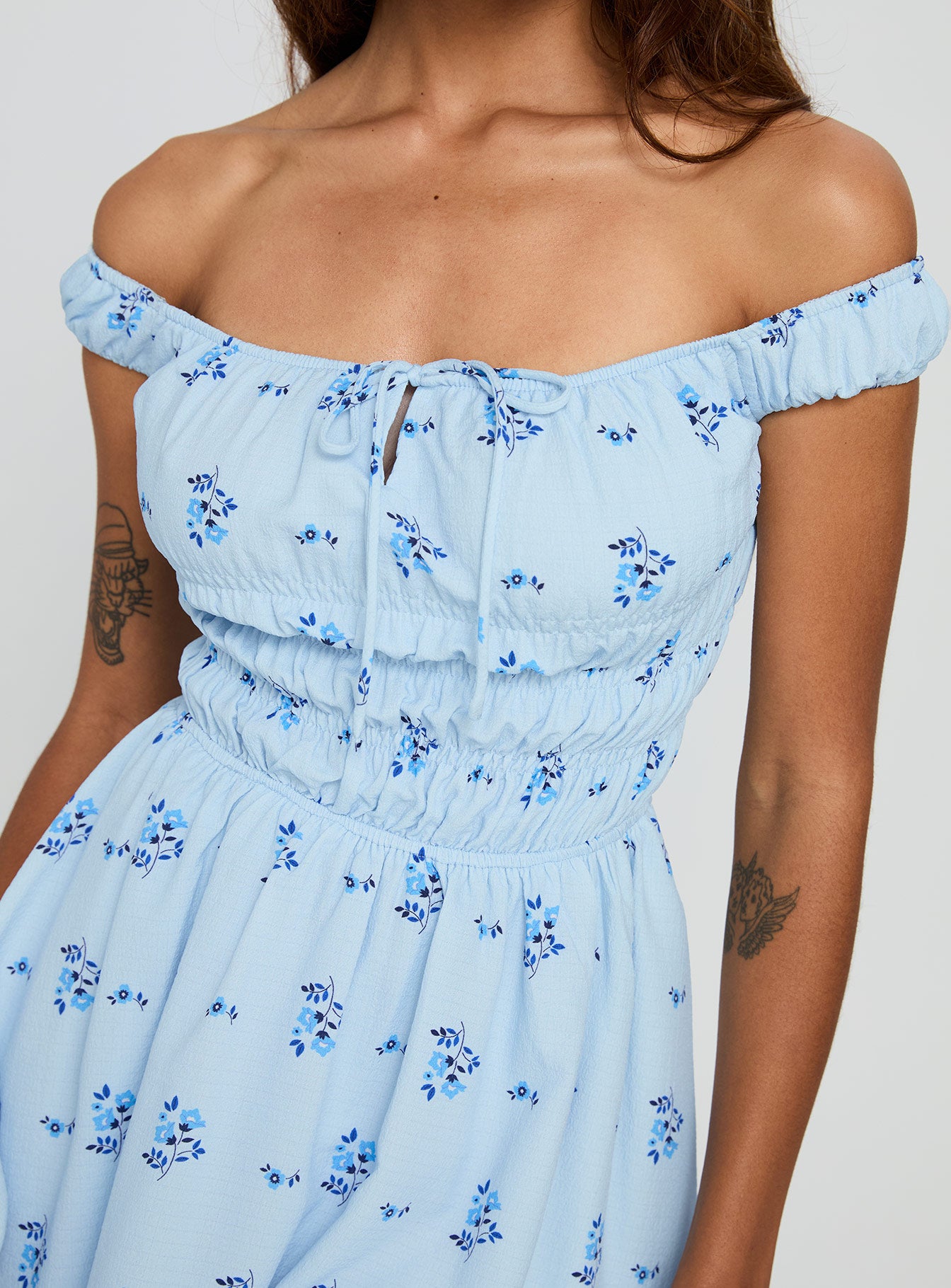 These Are The Days Shirred Mini Dress Blue Multi、mySite、solidvoid