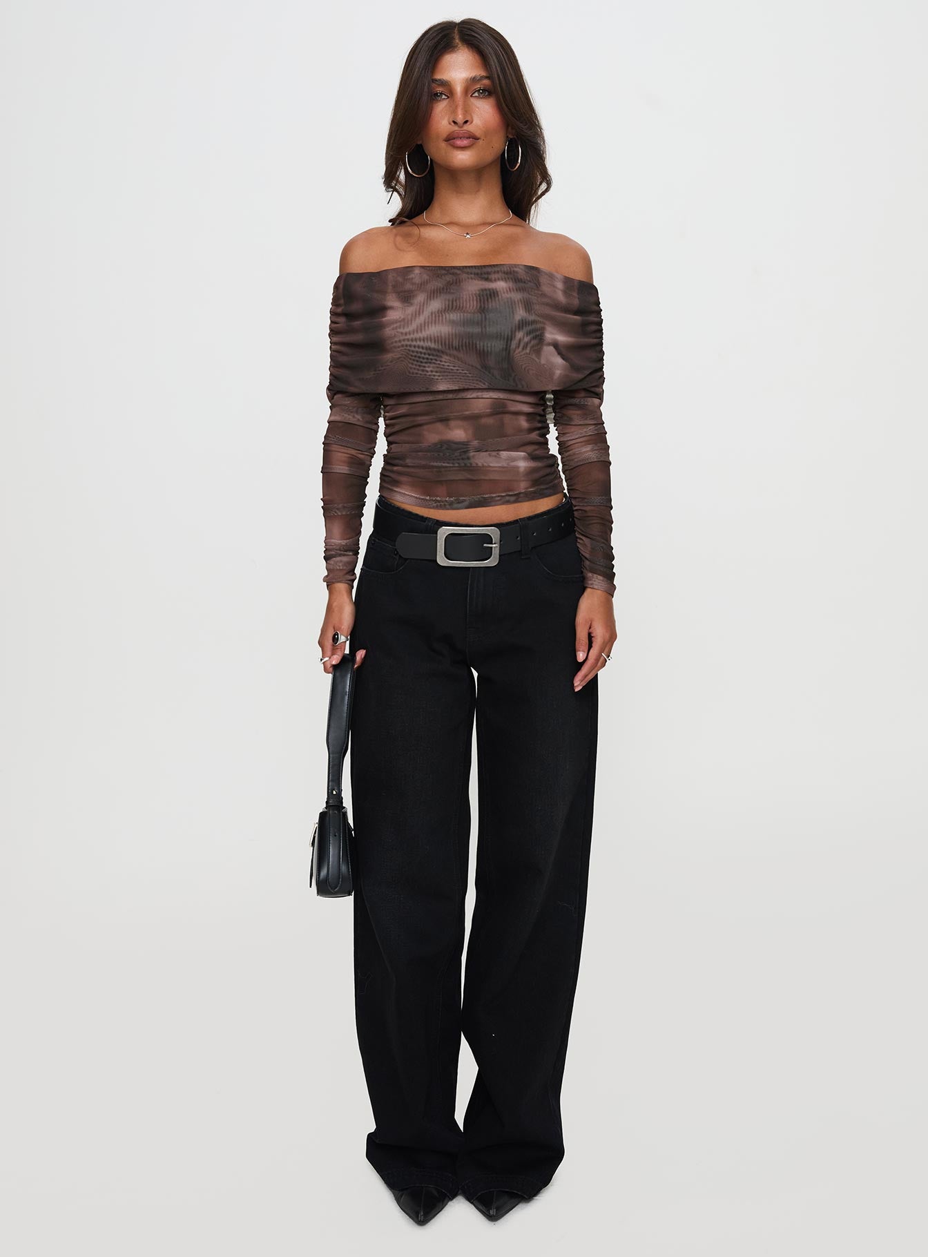 Good Taste Off Shoulder Long Sleeve Top Multi、mySite、solidvoid