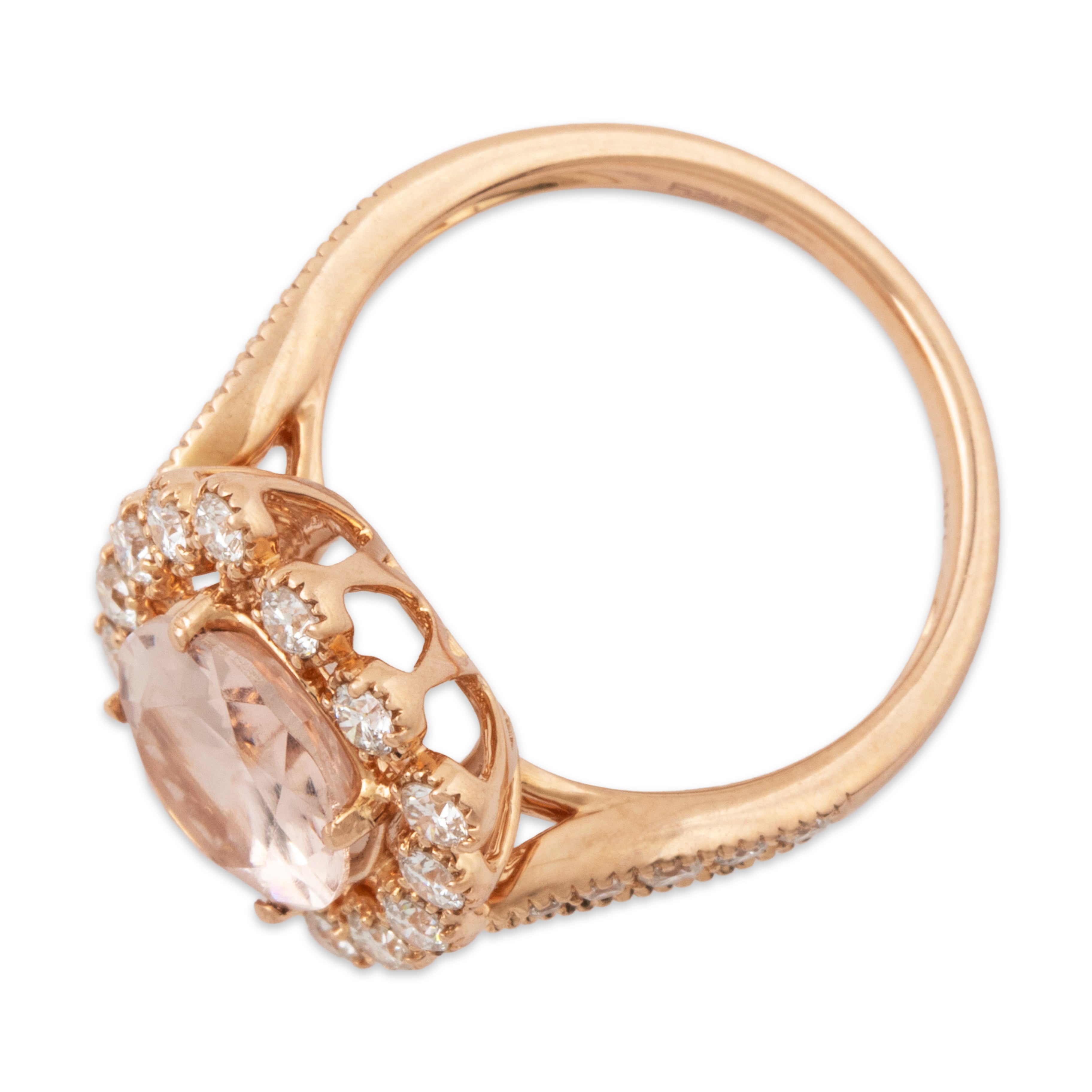 Estate 14k Rose Gold 2ct Morganite .616cttw Diamond Round Halo Cocktail Ring 5.00、mySite、hinf8tx79