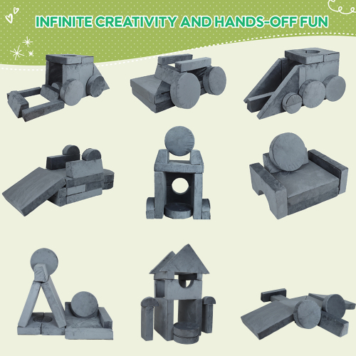 14pcs Kids Sofa Modular Play Couch,Child Sectional Sofa to Boost Creativity,Boys and Girls DIY Creativing Playroom Couch Furniture for Toddlers Conertible Foam and Floor Cushion,Gray、、casual