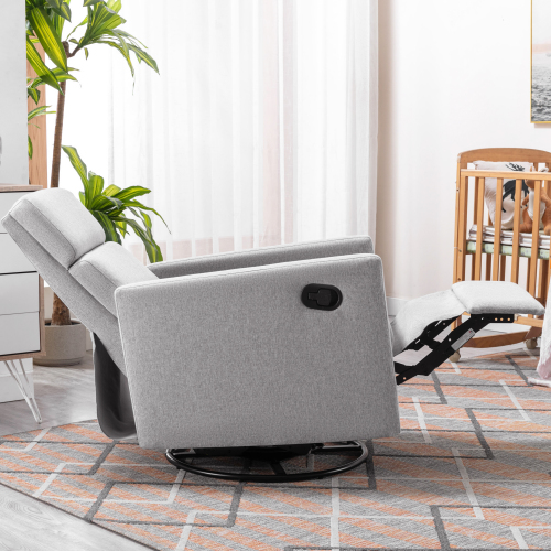 Modern Upholstered Rocker Nursery Chair Plush Seating Glider Swivel Recliner Chair, Gray、、casual