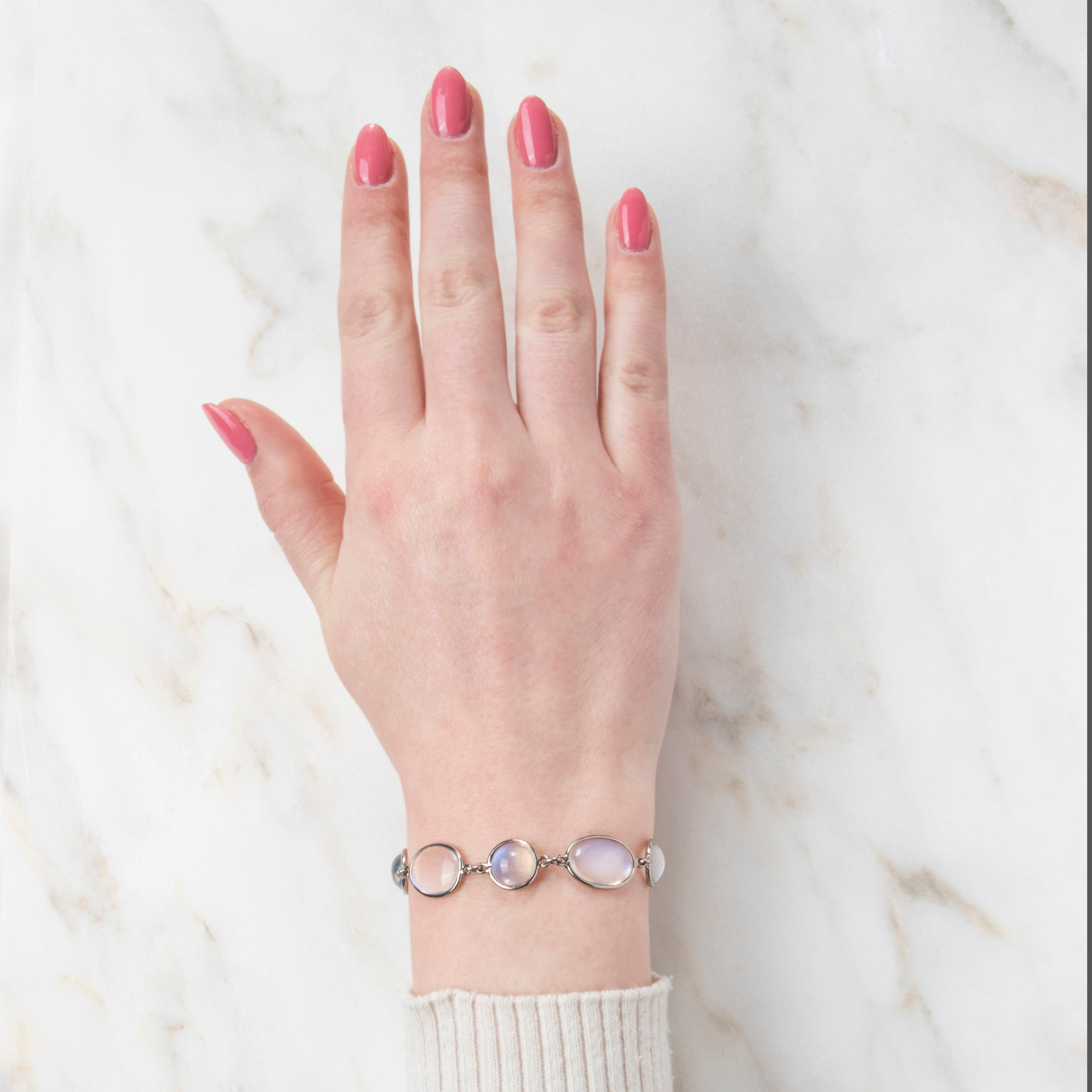 Vintage 14k White Gold 17.15cttw Blue Sheen Moonstone Bracelet 7.5、mySite、hinf8tx79