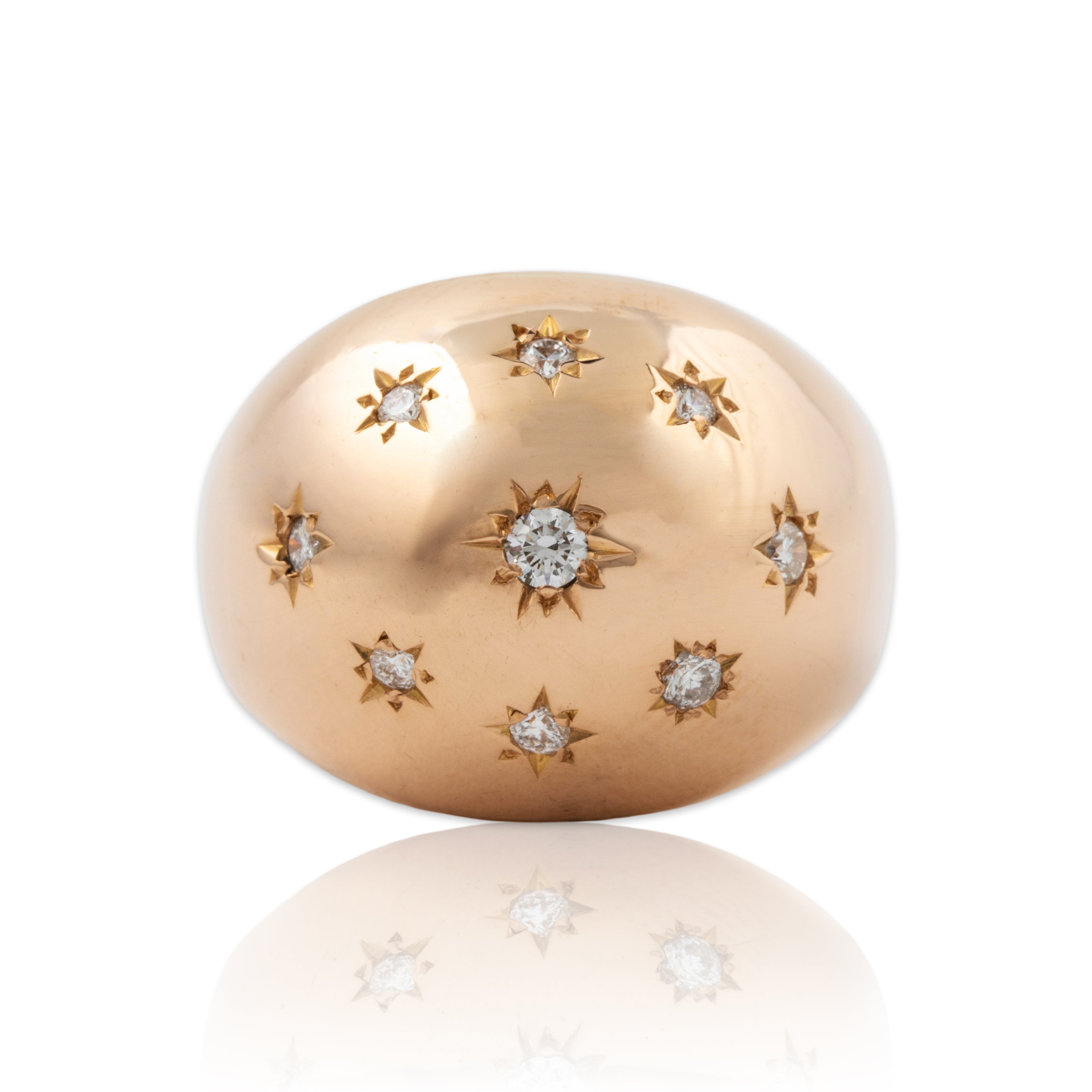 Antique Heavy French 18k Rosy Yellow Gold .35cttw Diamond Bombe Stars Ring 6.25、mySite、hinf8tx79