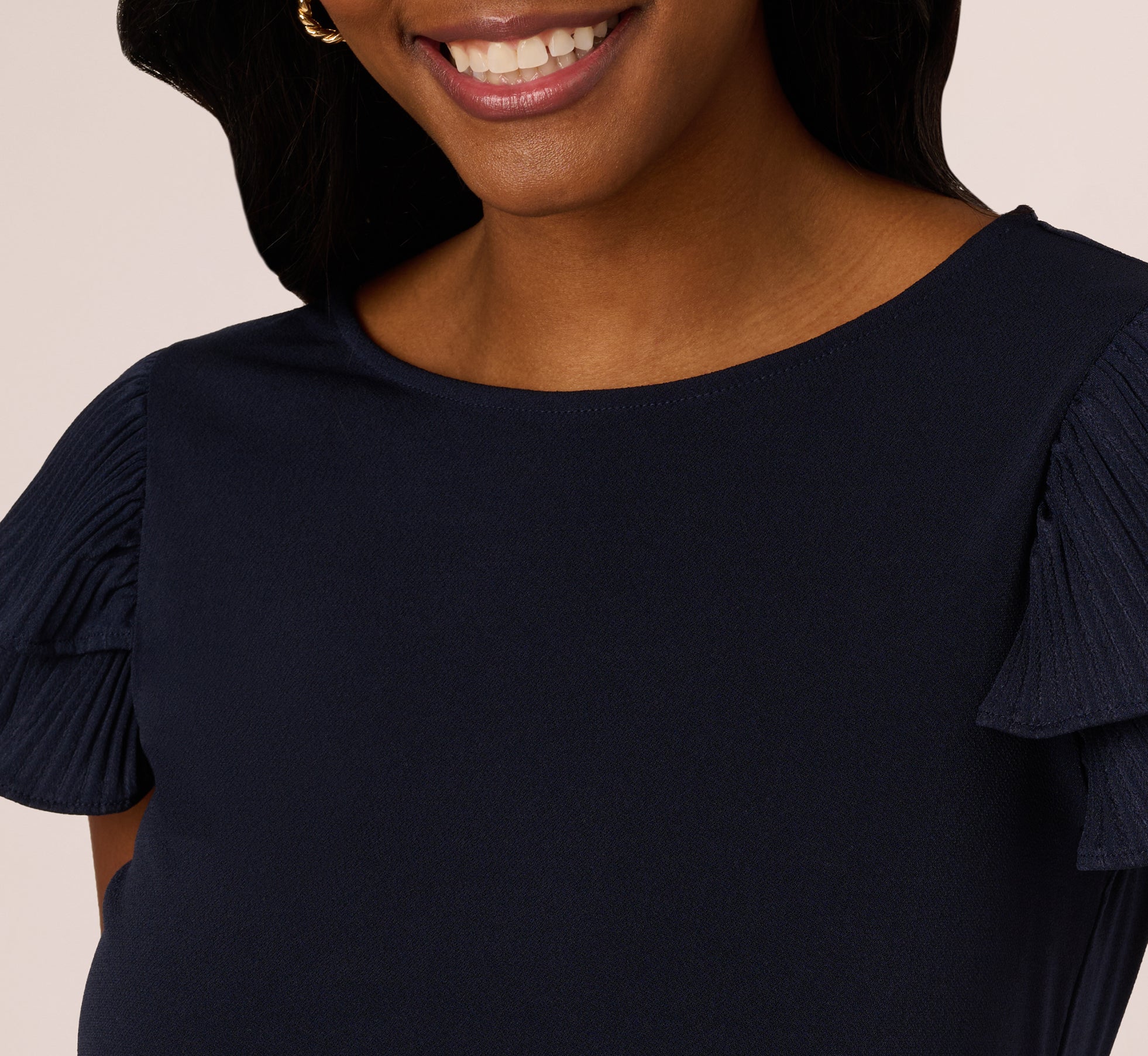 Double Flutter Sleeve Top With Pleated Details In Blue Moon、mySite、solidvoid