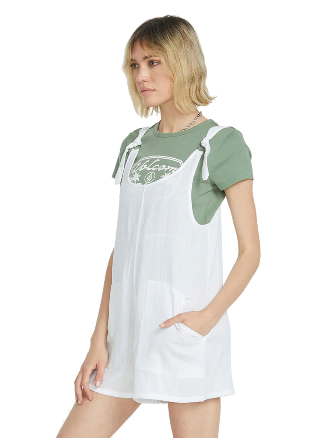 Volcom Women's Solid Lil Tie Strap Romper、mySite、noshort