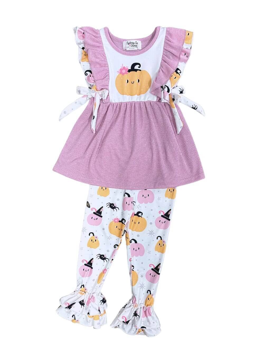 Pretty Pumpkin Short Sleeve Ruffle Leggings Girls Outfit、mySite、camillekostekn