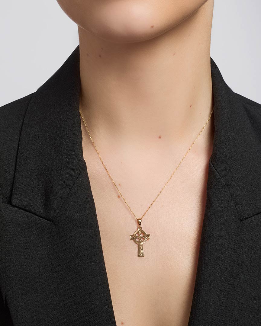  Gold Hand Engraved Celtic Cross Necklace