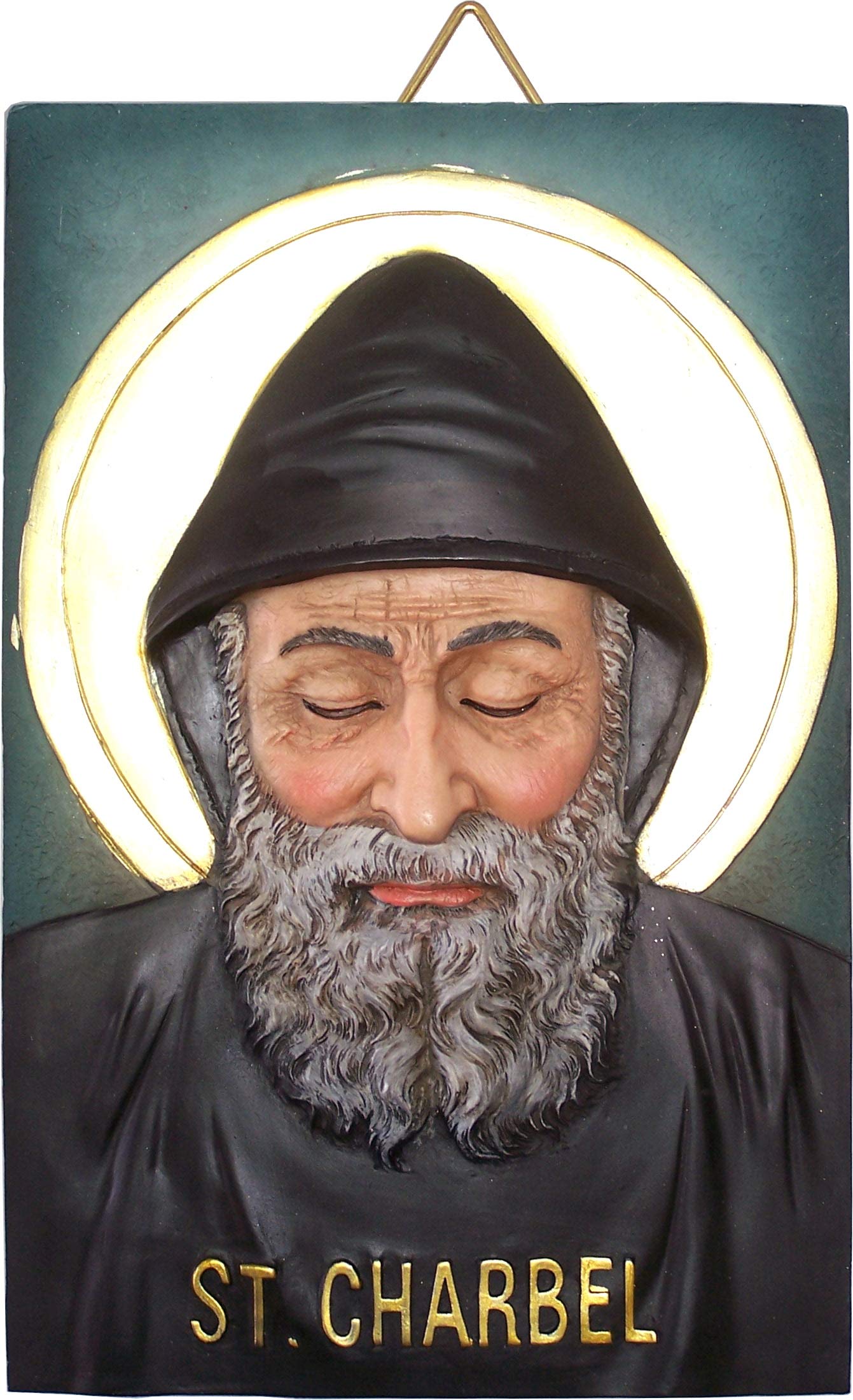 Holy Land Market Mar Charbel (Saint Charbel - Maronite Saint) 3-D Raised Icon Polyresin Plaque (29 x 19 x 2.5 cm or 11.5 x 7.5 x 1 inches)、mySite、topwebapps