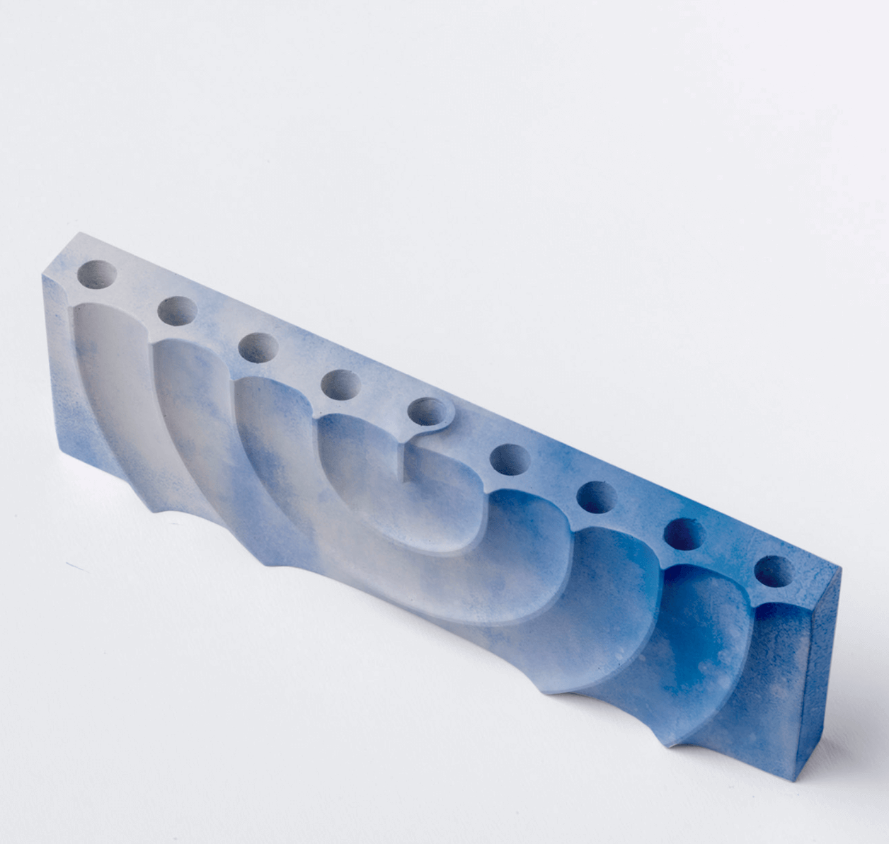 Hand-Poured Rippled Concrete Hanukkah Menorah - Blue Marbled、mySite、topwebapps
