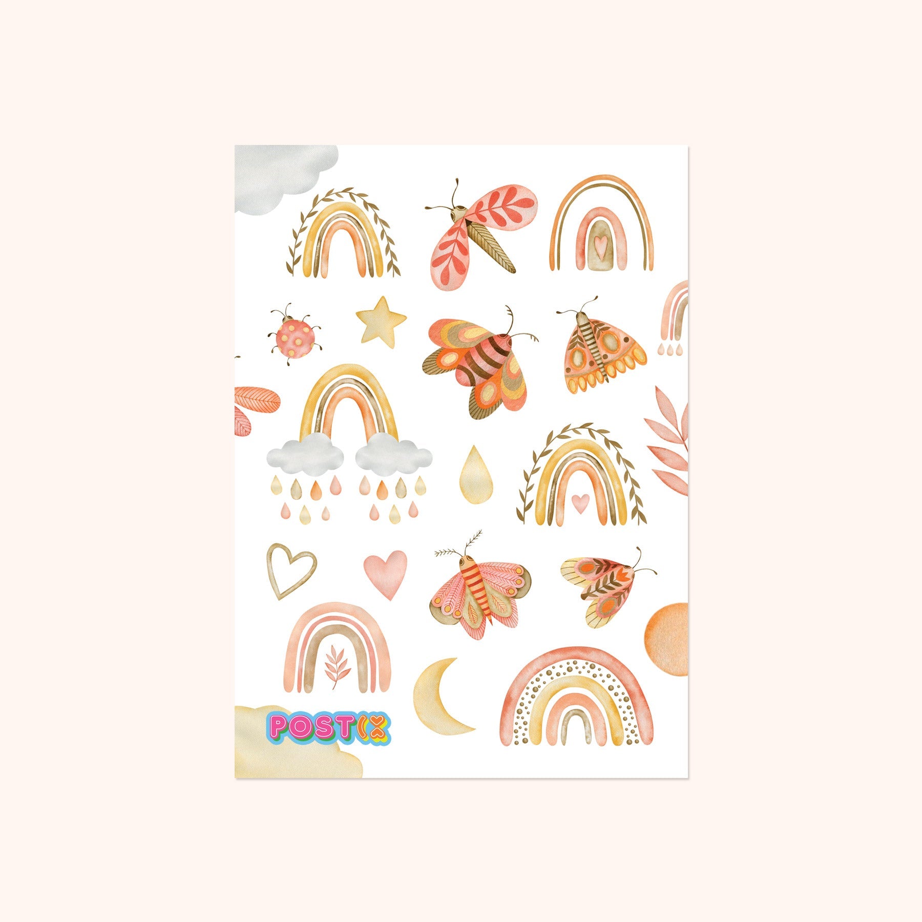  Watercolor Rainbows and Moths Washi Sticker Sheet、mySite、ghnorth