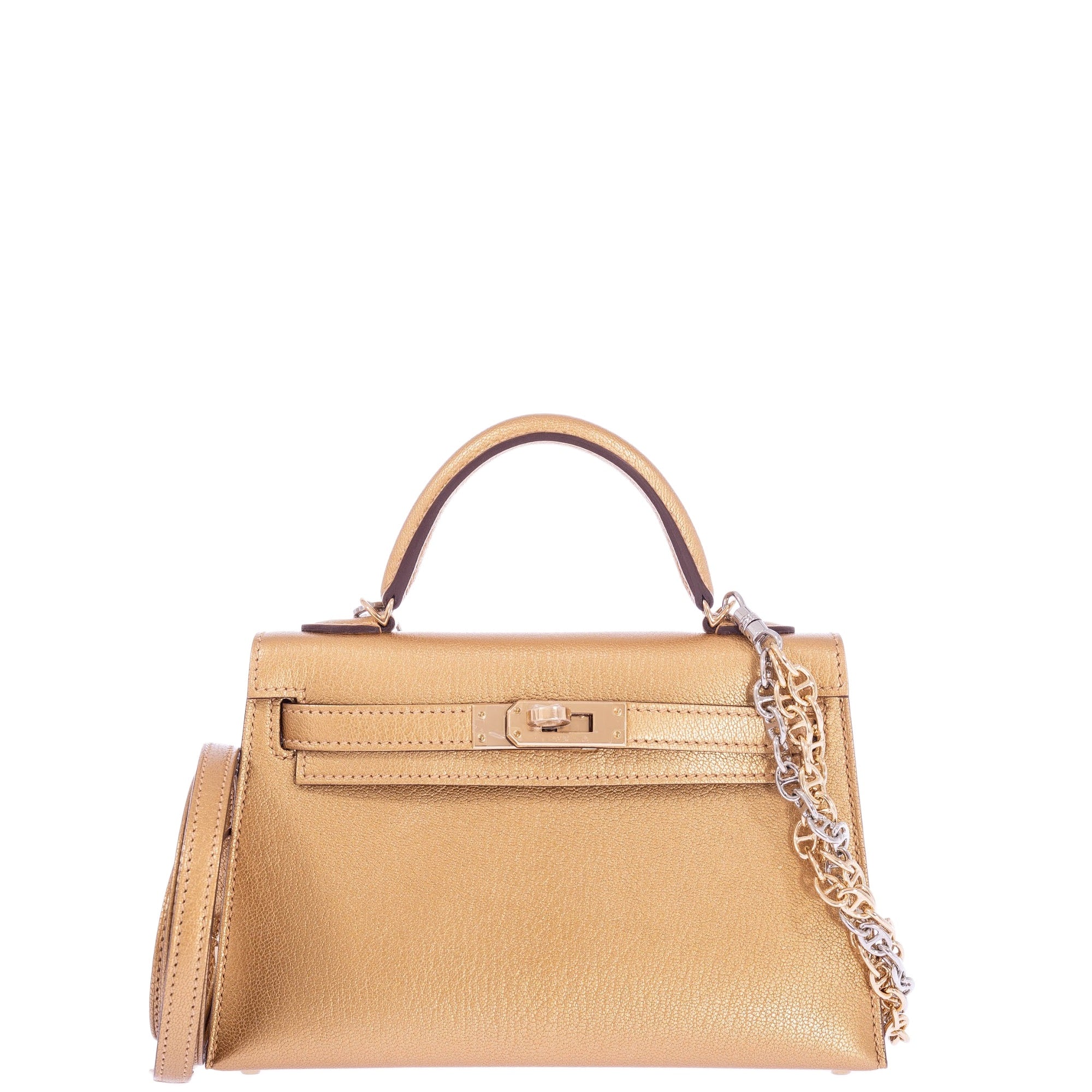 Hermès Kelly 20 Mini Sellier Olympic Gold Metallic Doré Chevre Chamkilight Gold Hardware、mySite、garminoutage.com