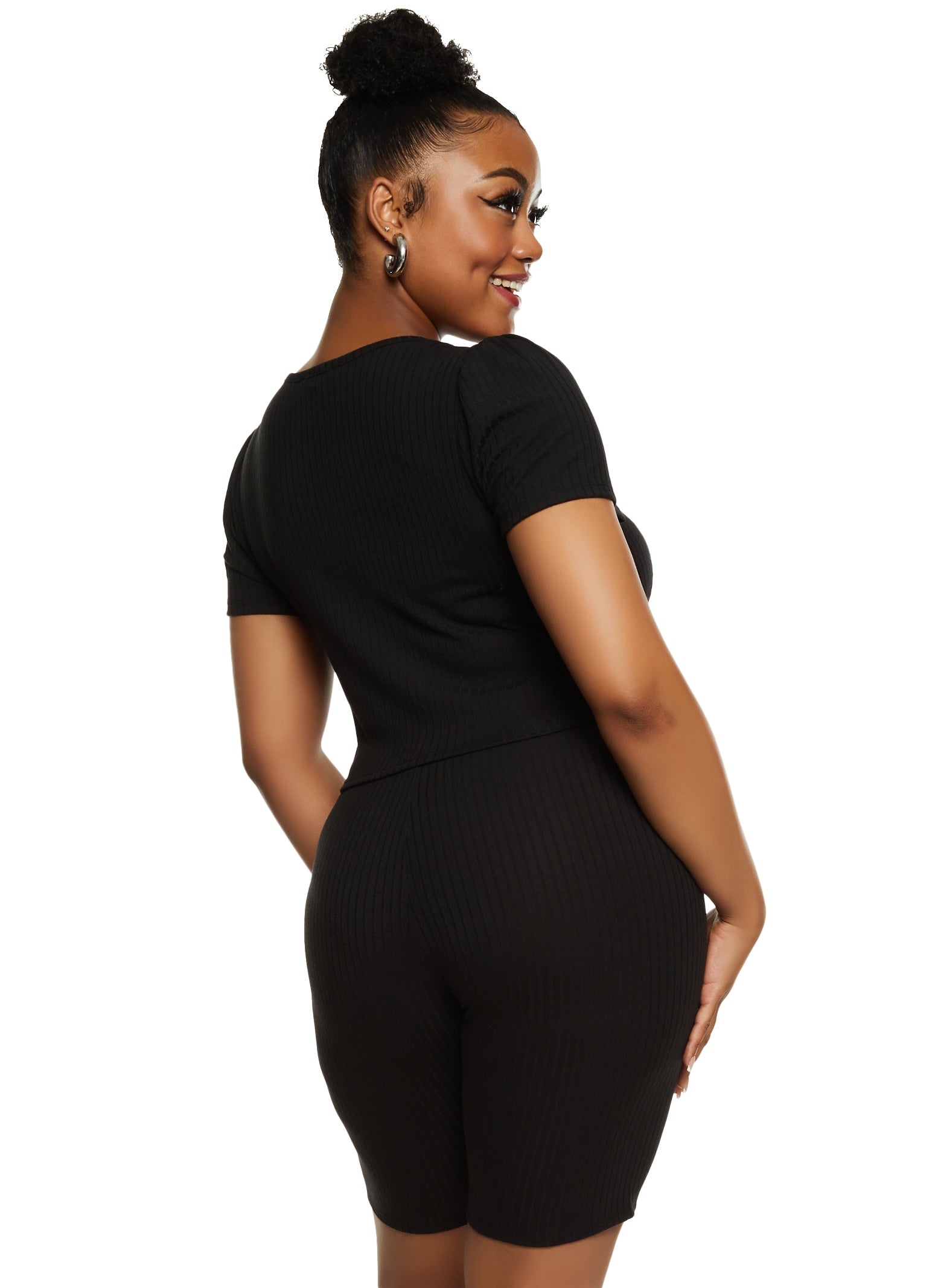 Plus Size Haute Monde Ruched Tee and Biker Shorts、mySite、camillekostekn