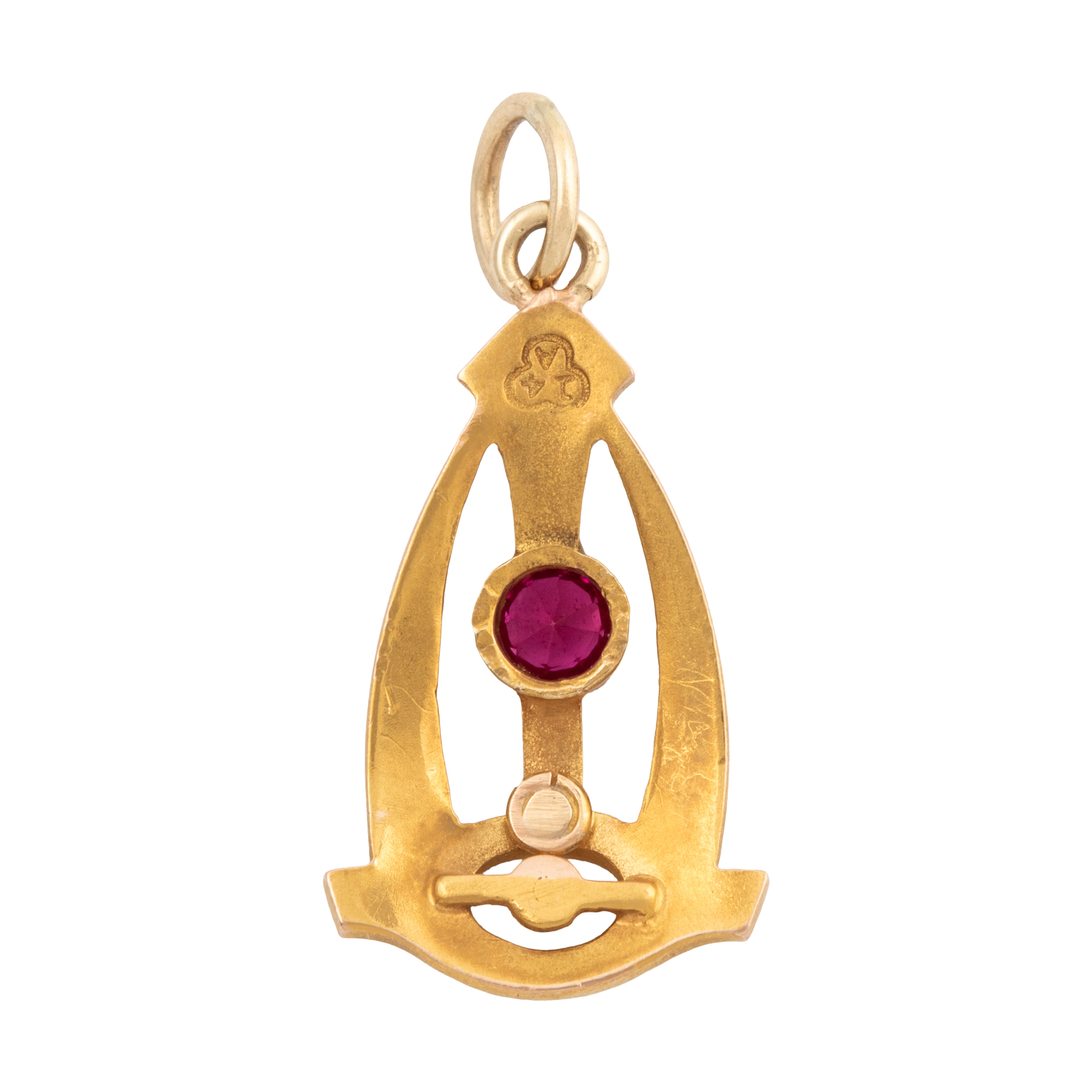 Antique 14k Yellow Gold Ruby Pearl Art Deco Charm Pendant、mySite、hinf8tx79