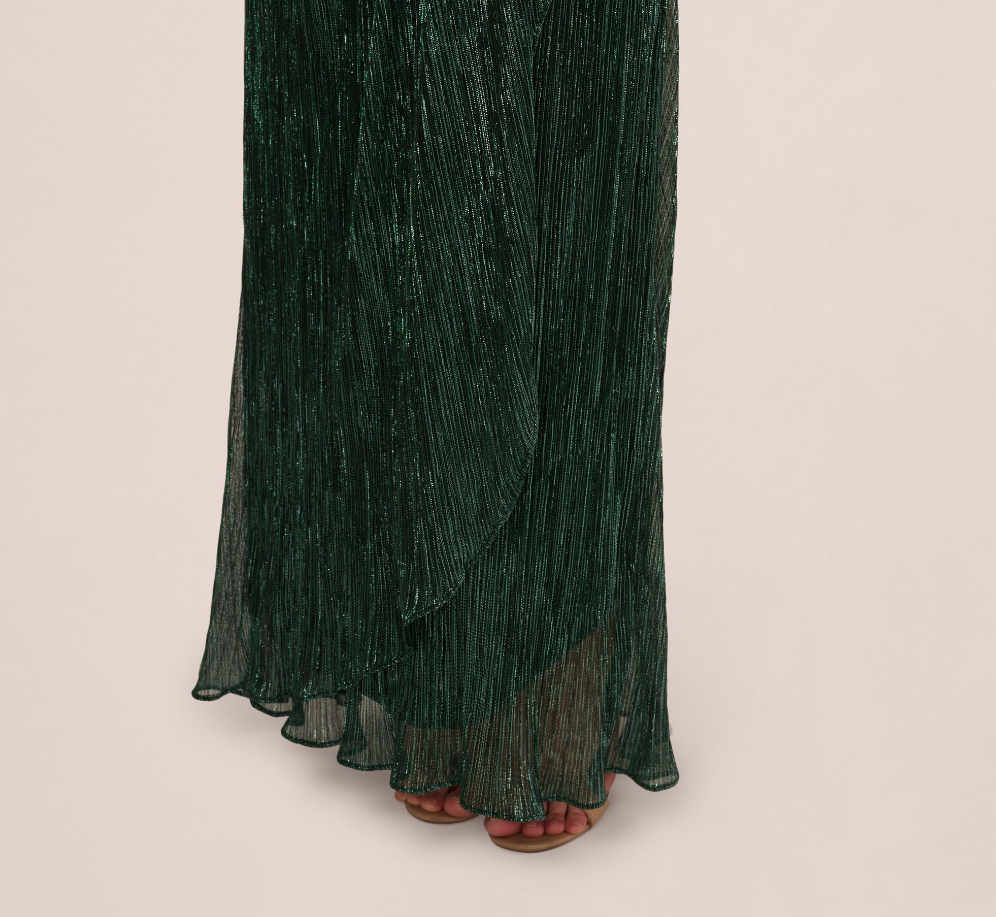 Stardust Pleated Draped One Shoulder Gown In Green Pine、mySite、solidvoid