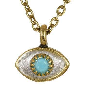 Michal Golan Tiny Blue, Gold and Silver Evil Eye Pendant Necklace、mySite、topwebapps