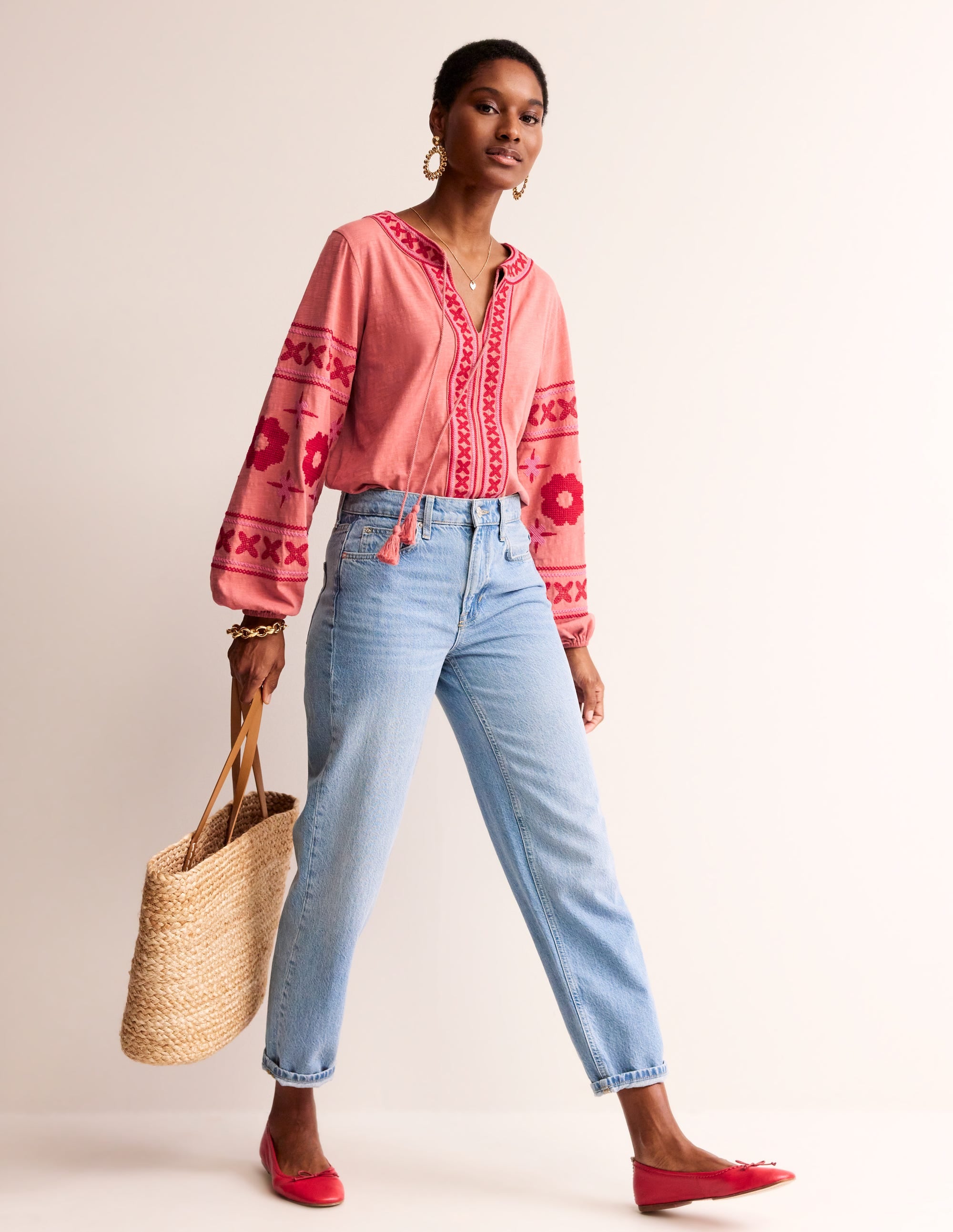  Diana Embroidered Tie Neck Top-Brick Dust、mySite、ashleygrahame