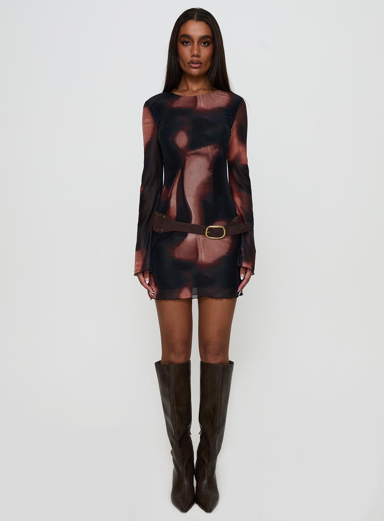 Nyxia Long Sleeve Mini Dress Multi、mySite、solidvoid