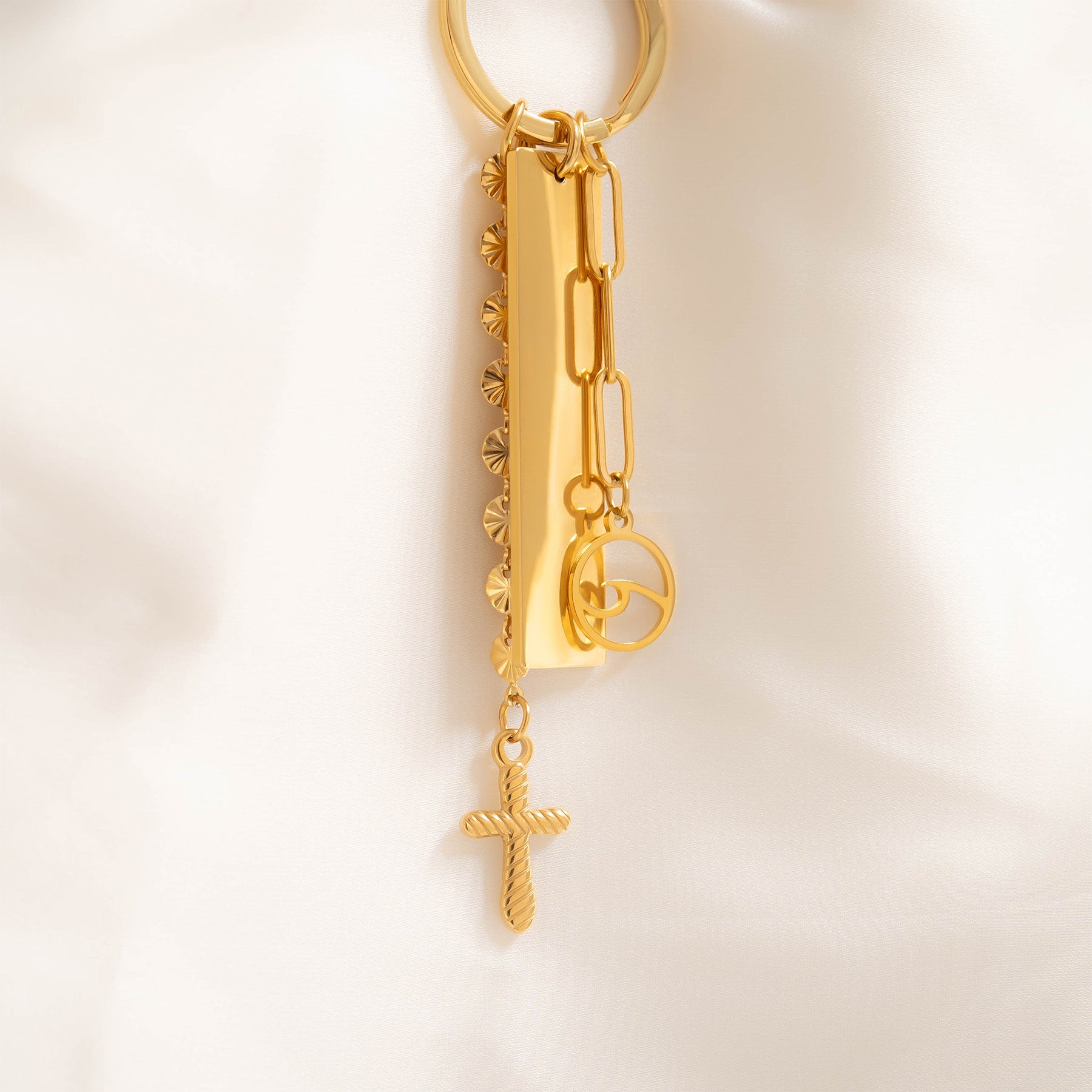 18K Gold PVD Stainless Steel Textured Cross Charm / PDL0114、mySite、dreamappss