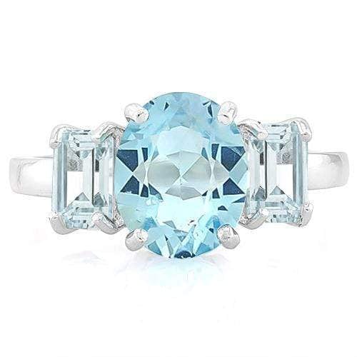 Baby Blue Oval Topaz Flanked by Octagon Topaz 3 Stone Ring、mySite、g9winljtr
