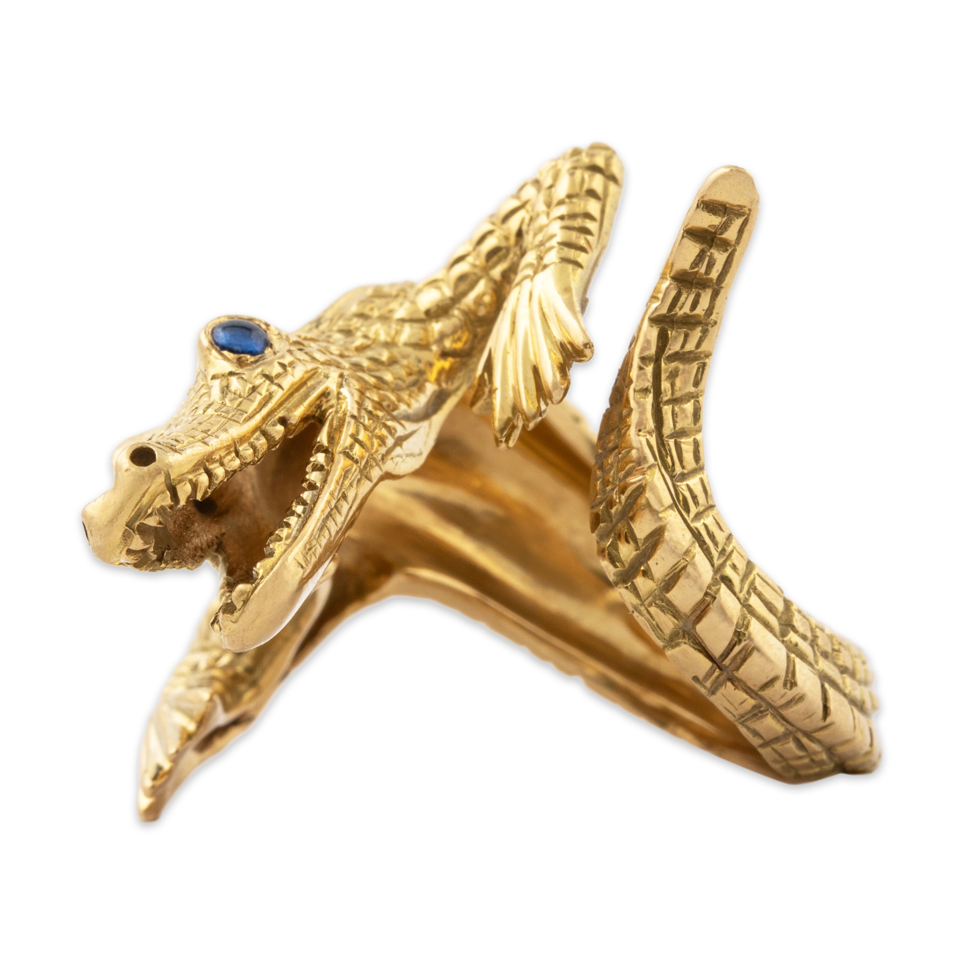Vintage Heavy 18k Yellow Gold Sapphire Large Fierce Alligator Ring 7.00、mySite、hinf8tx79