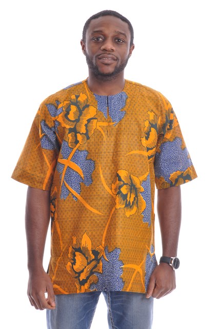 Orange Blue African Print Dashiki Shirt-DP3310M、mySite、solidvoid