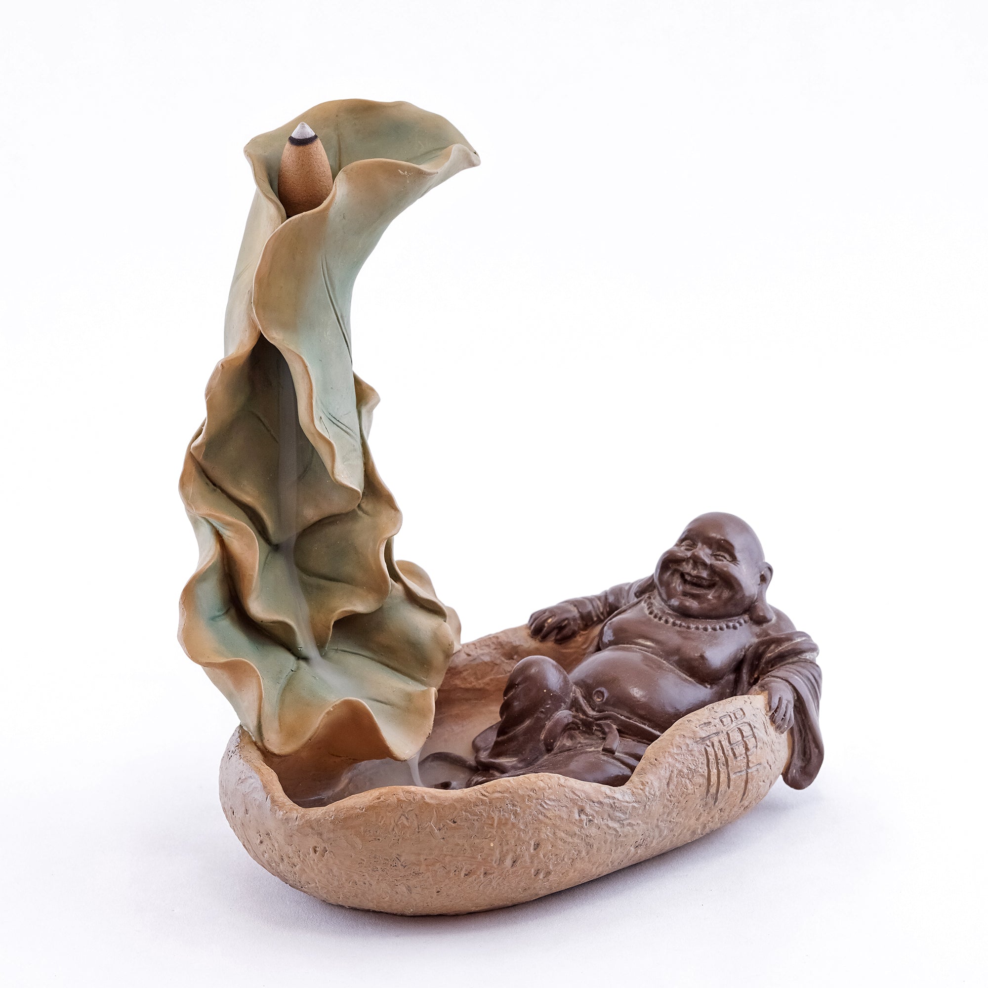 Backflow Incense Burner: Laughing Buddha and Lotus Flower、mySite、topwebapps