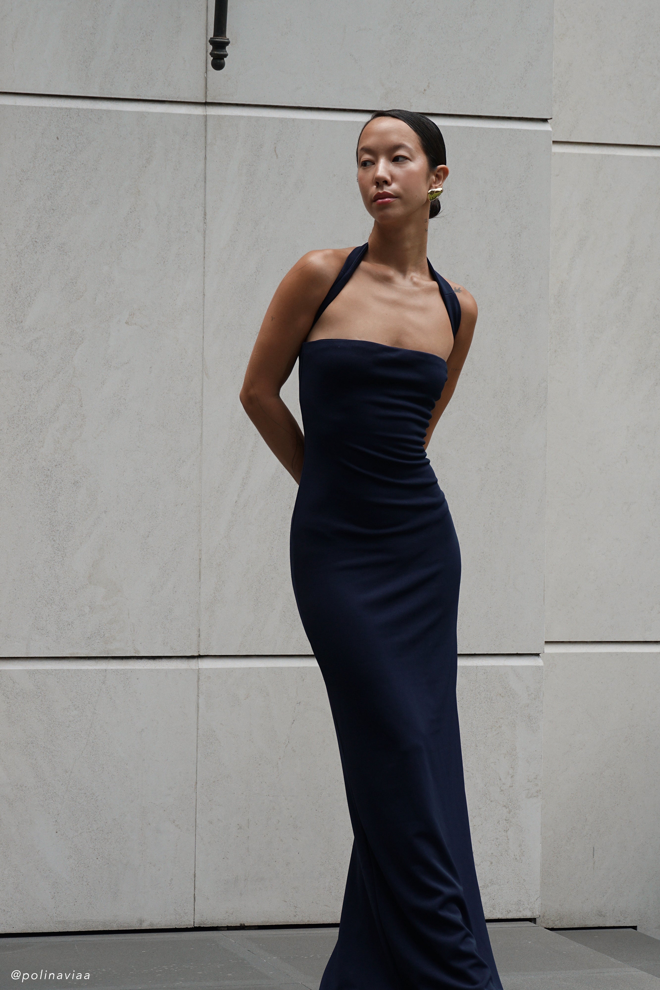 Velma Halter Collar Maxi Dress - Dark Navy、mySite、solidvoid