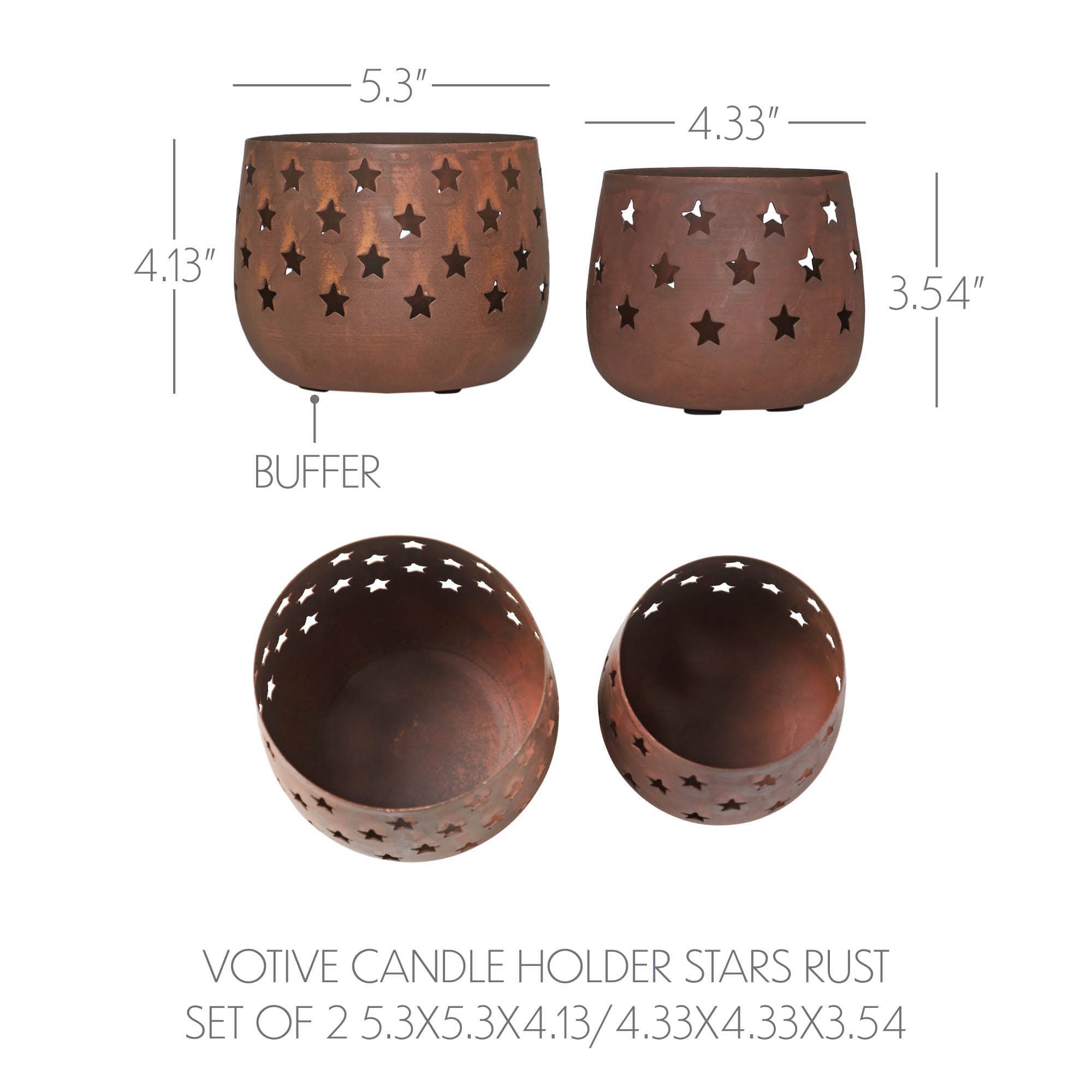 VHC Brands - Starbright Rusted Metal Candle Holder Set of 2 - 3.54/4.13 inch、mySite、g9winljtr