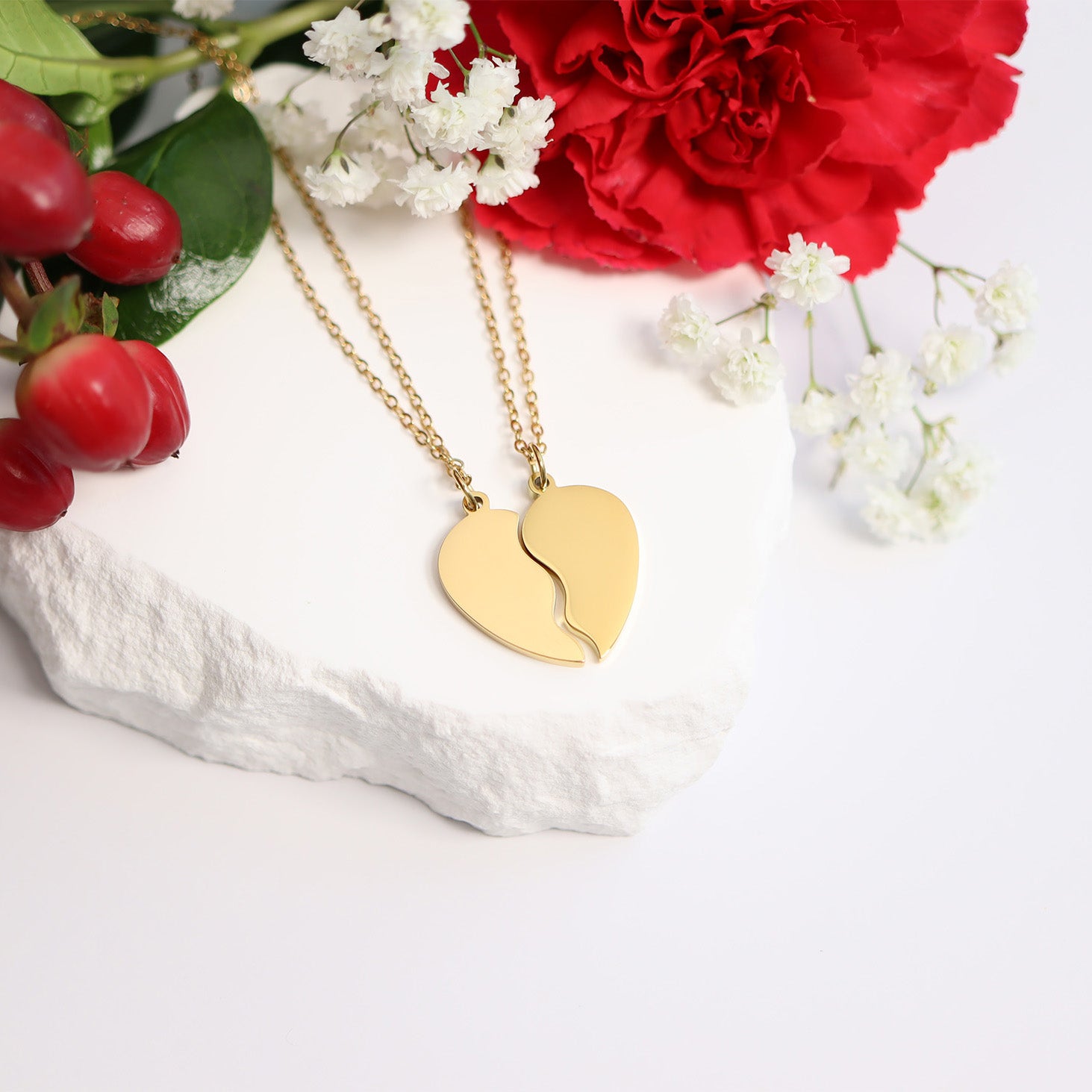 18K Gold PVD Stainless Steel Break Apart Engravable Blank Heart Necklace Set / SBB0282、mySite、dreamappss