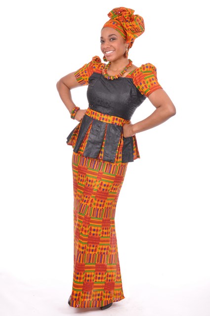 Kente Print Top and Skirt with Brocade Design-DP3227BP2、mySite、solidvoid