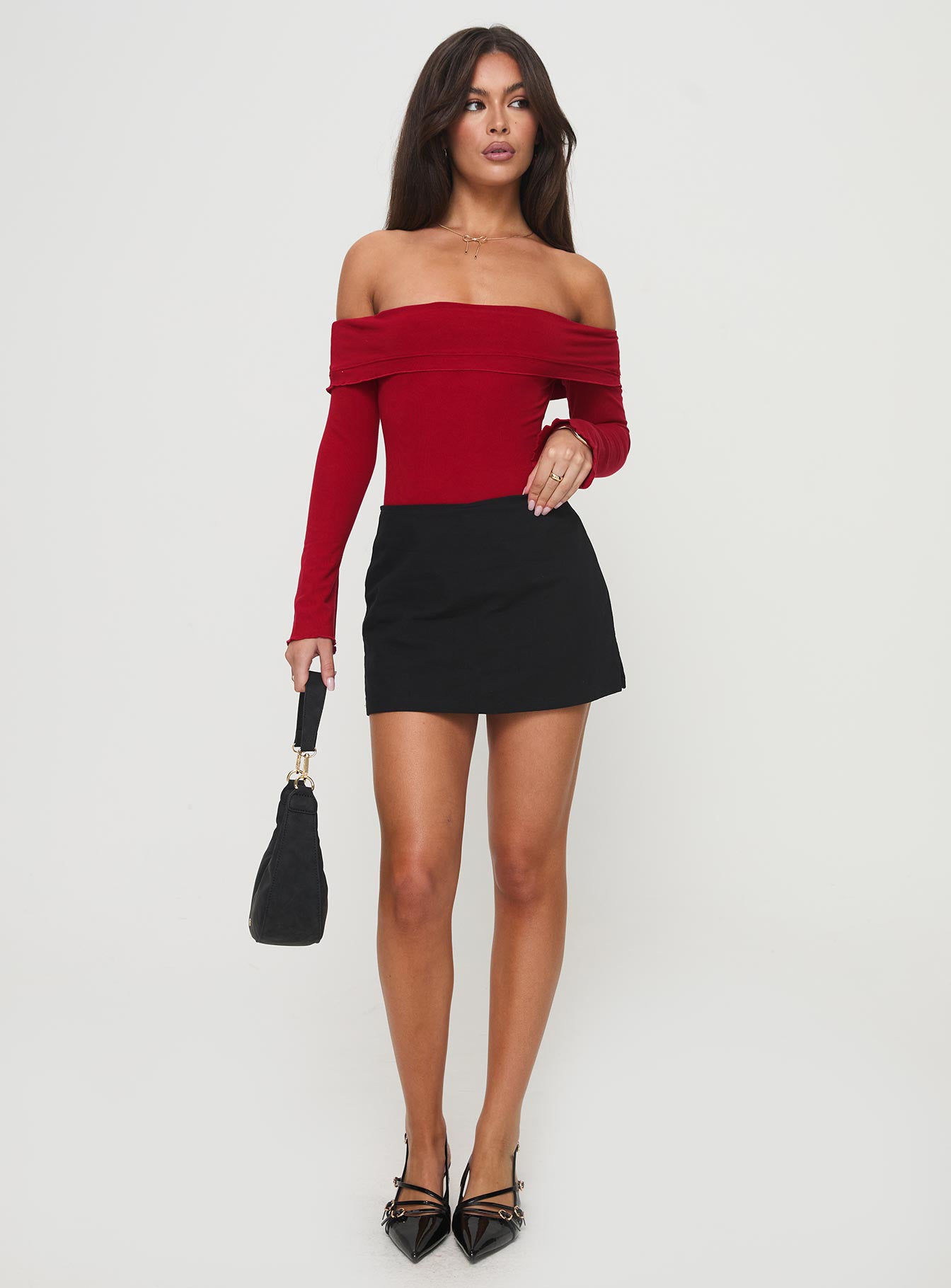 Afterglow Off The Shoulder Bodysuit Burgundy、mySite、solidvoid