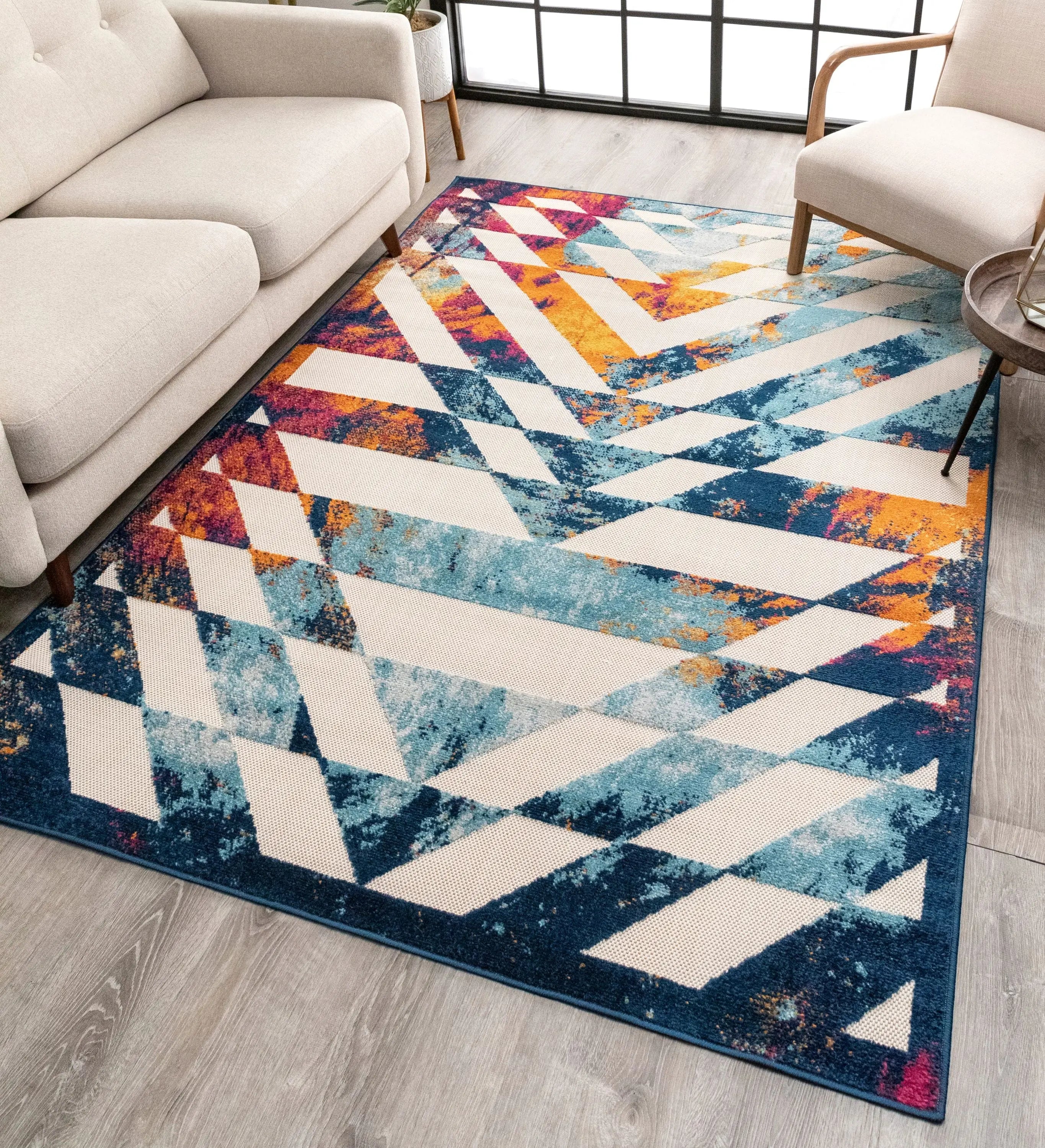 Carmen Geometric Chevron Bold Multi-Color Multi Indoor/Outdoor High-Low Rug、mySite、gigharbornorthrealestate