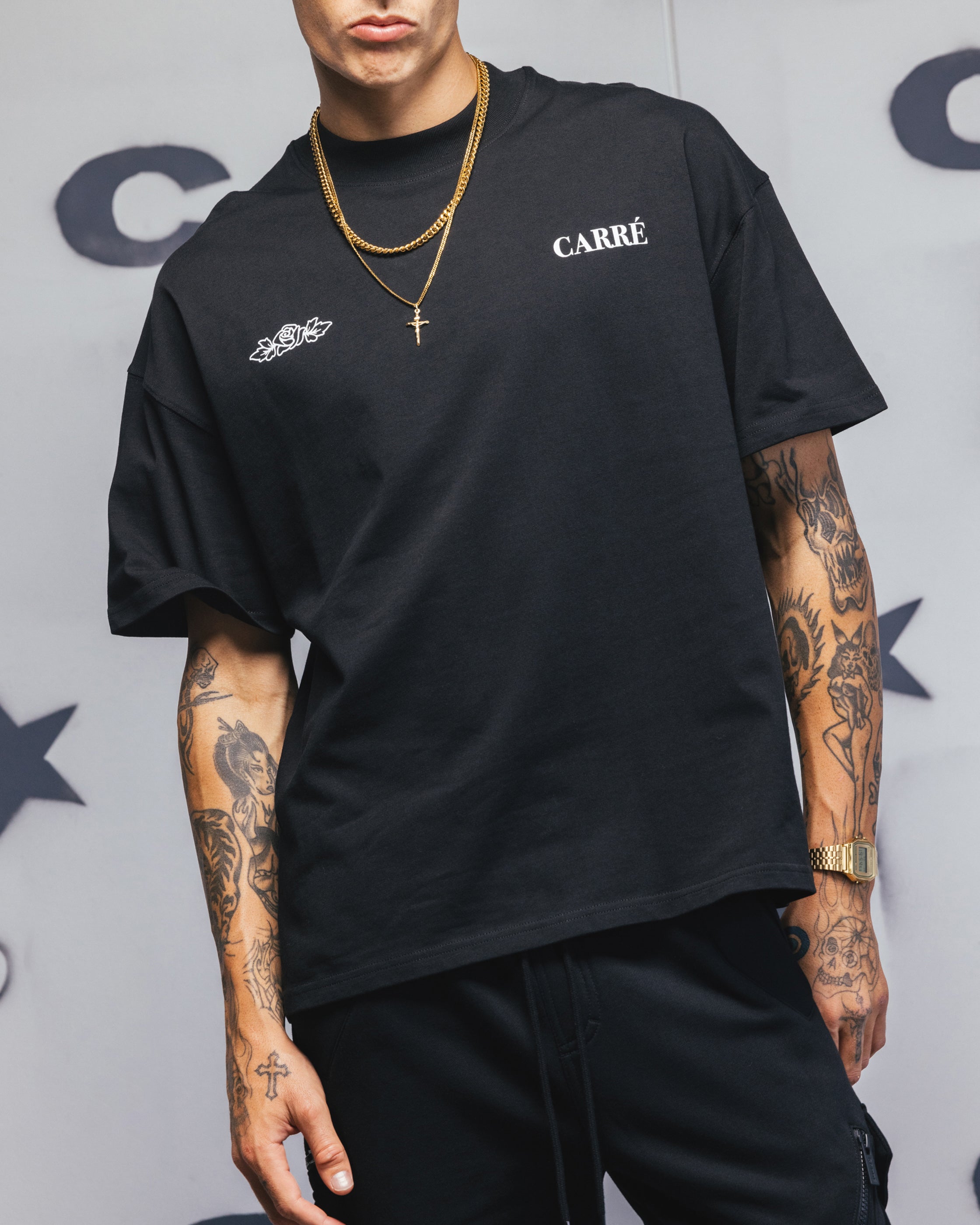 Carre Bloom T-Shirt Black、mySite、zt4zffjzw