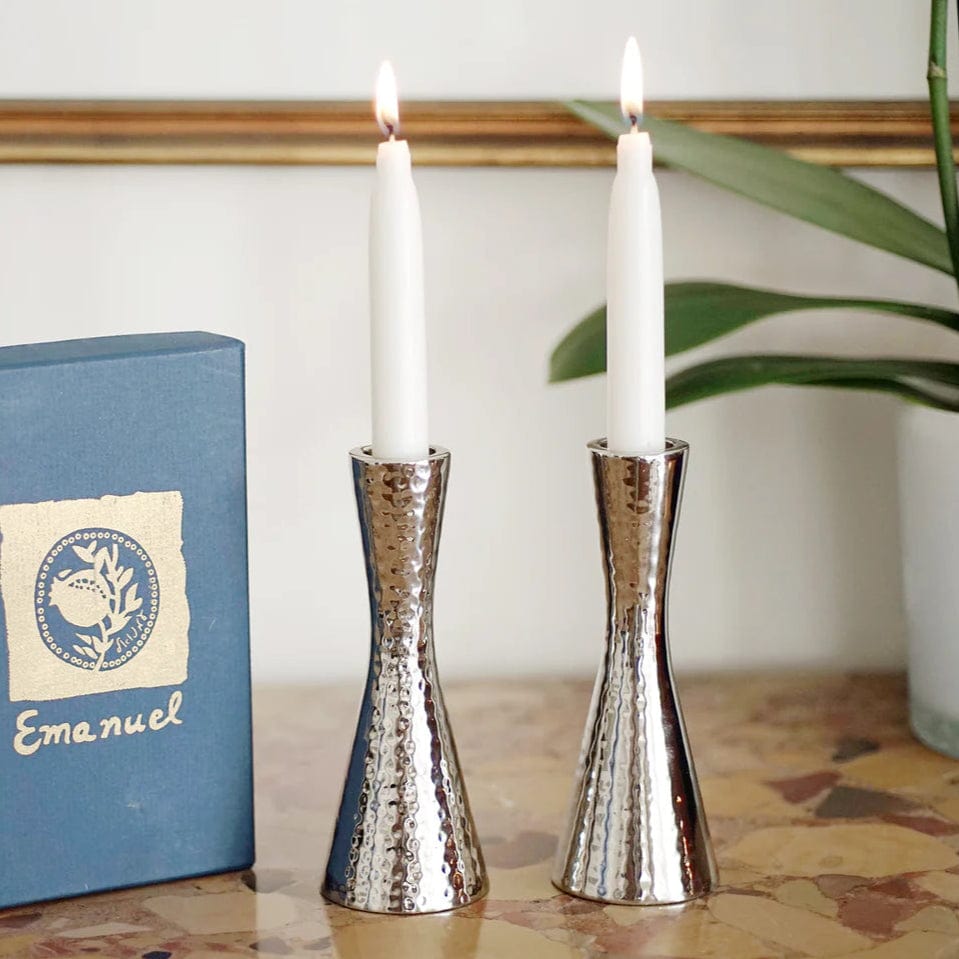 Small Silver Nickel Hammered Candlesticks by Yair Emanuel、mySite、topwebapps