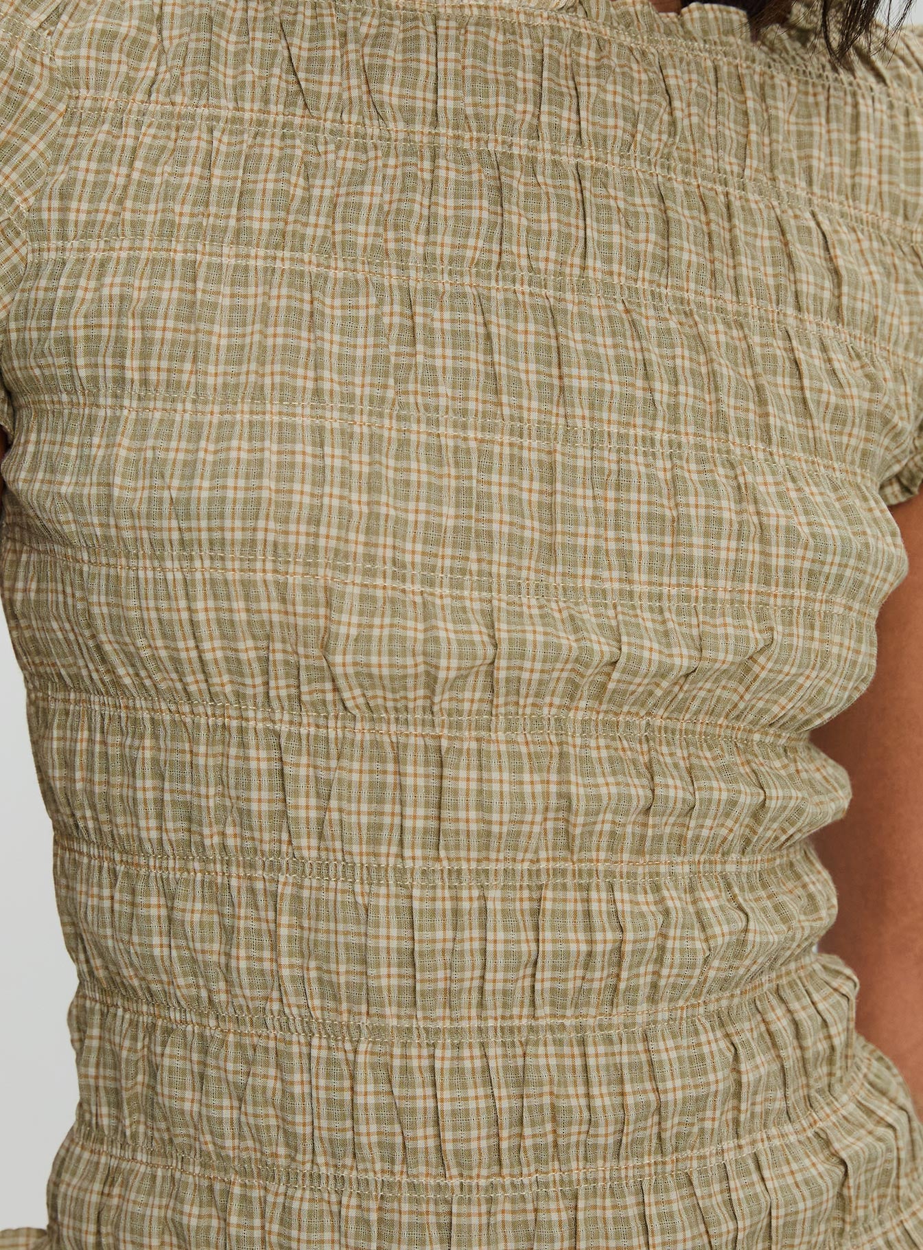 Romelle Shirred Top Green / Brown Plaid、mySite、solidvoid