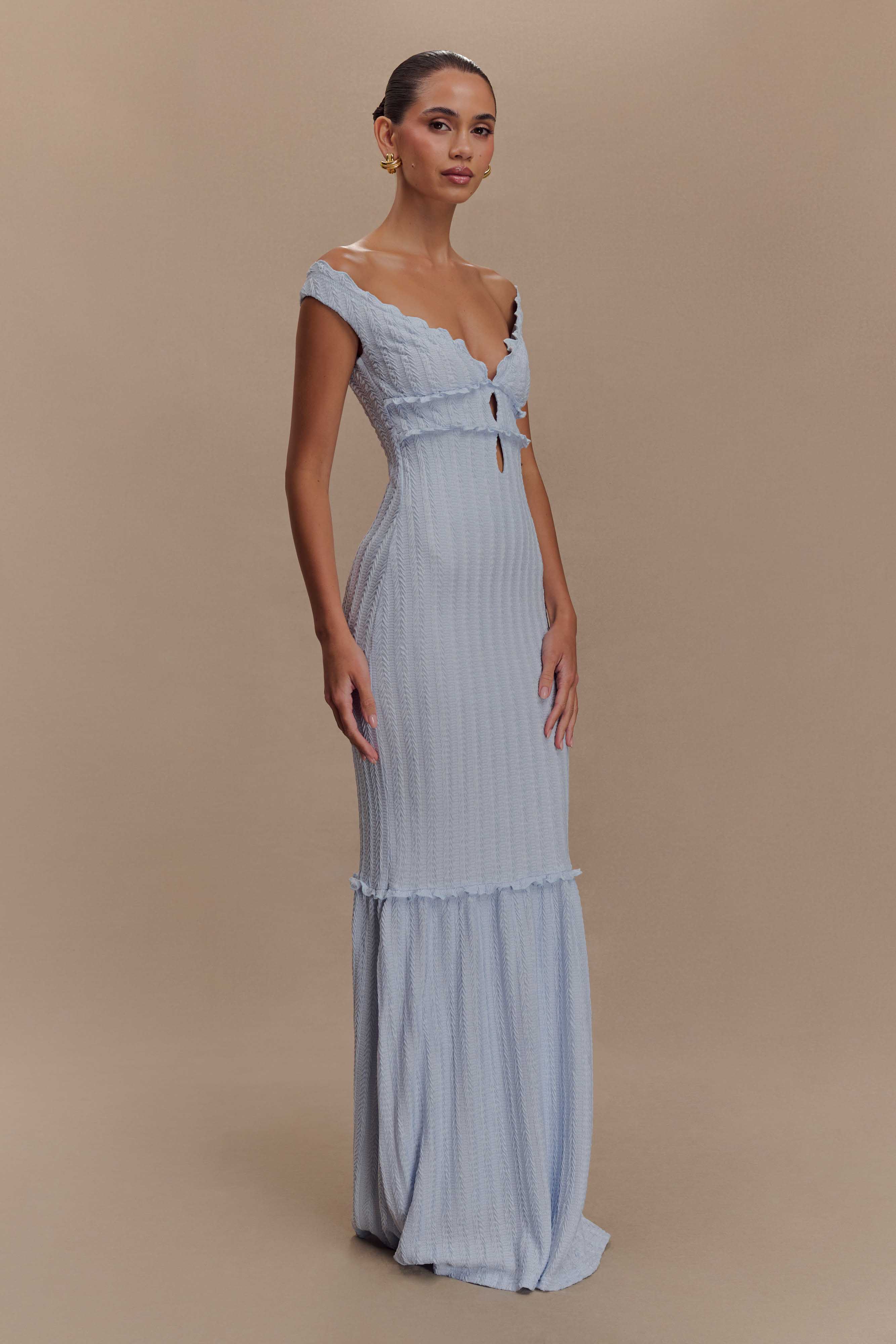 Natalie Off Shoulder Maxi Dress - Sky Blue、mySite、solidvoid