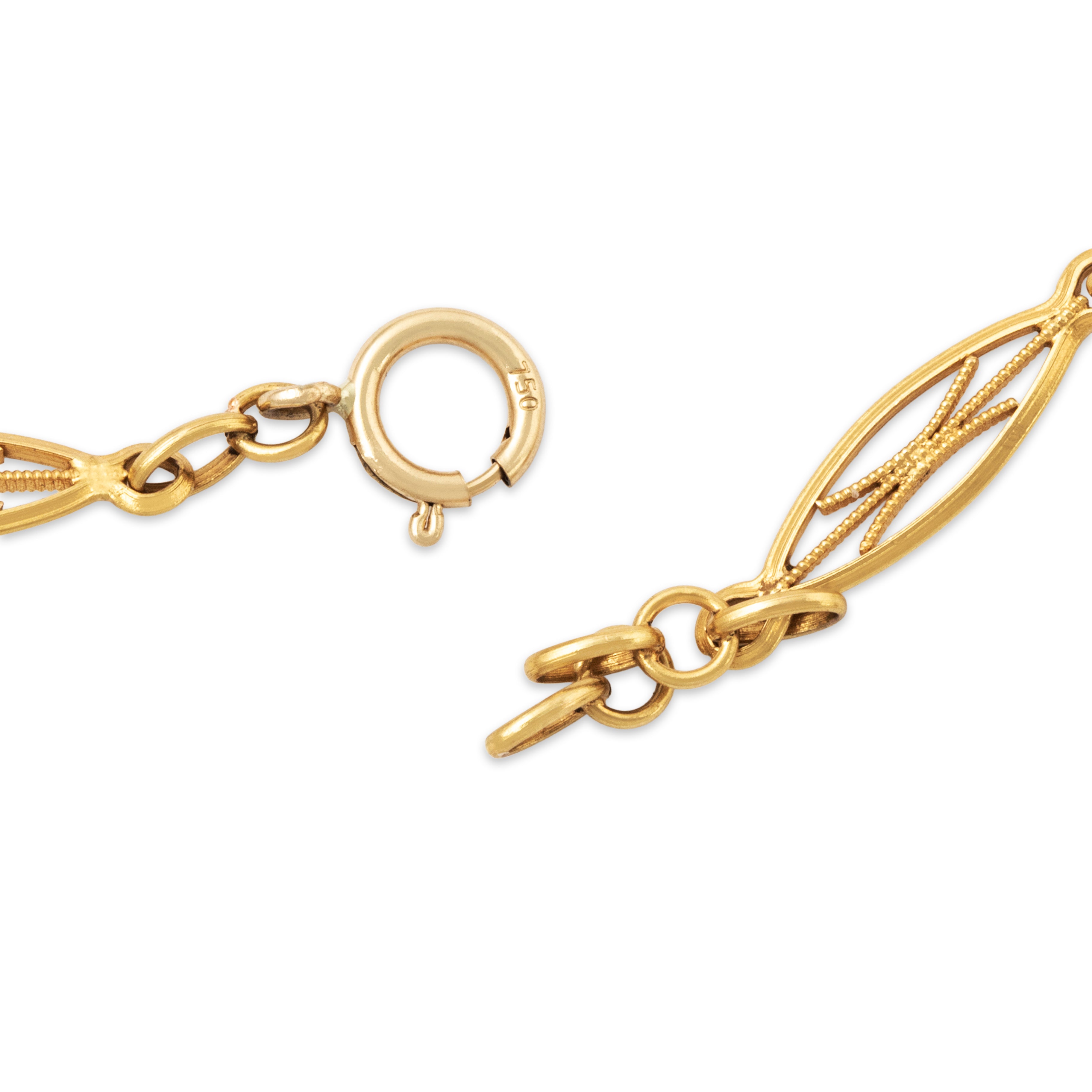 Antique French 18k Yellow Gold Openwork Oval Link Watch Chain Bracelet 7.5、mySite、hinf8tx79