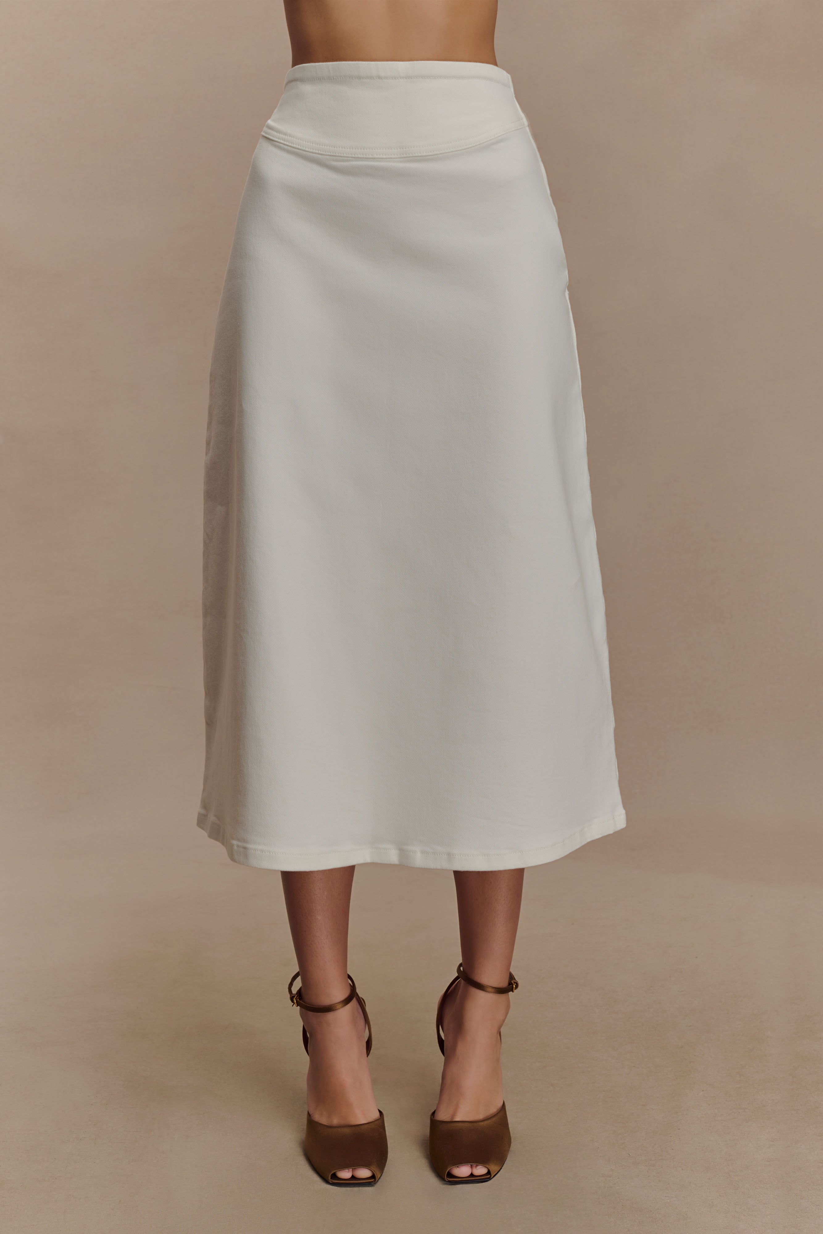 Cecilia Denim A-Line Midi Skirt - White、mySite、solidvoid