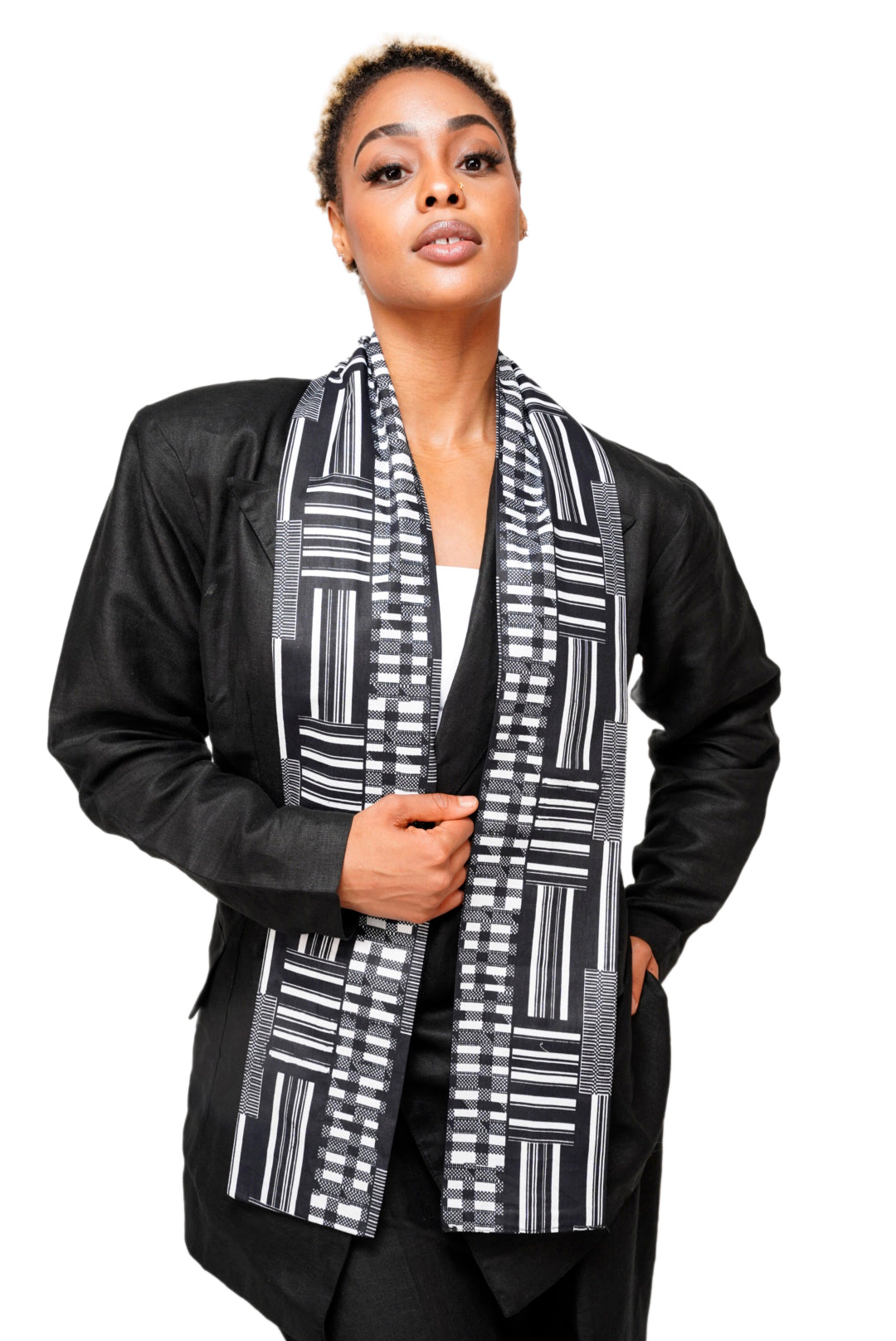 Black and white Kente African Print Stole-Sash、mySite、solidvoid