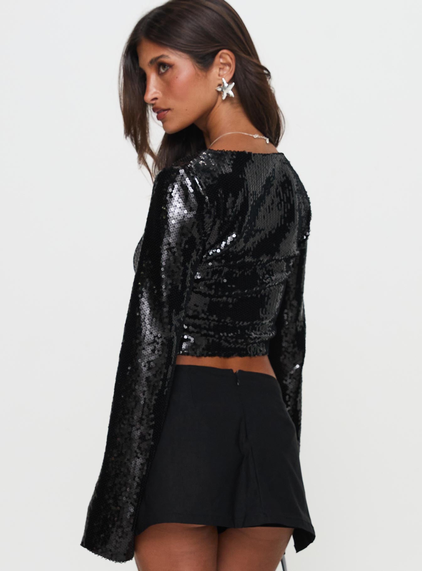 Zenobia Long Sleeve Sequin Top Black、mySite、solidvoid