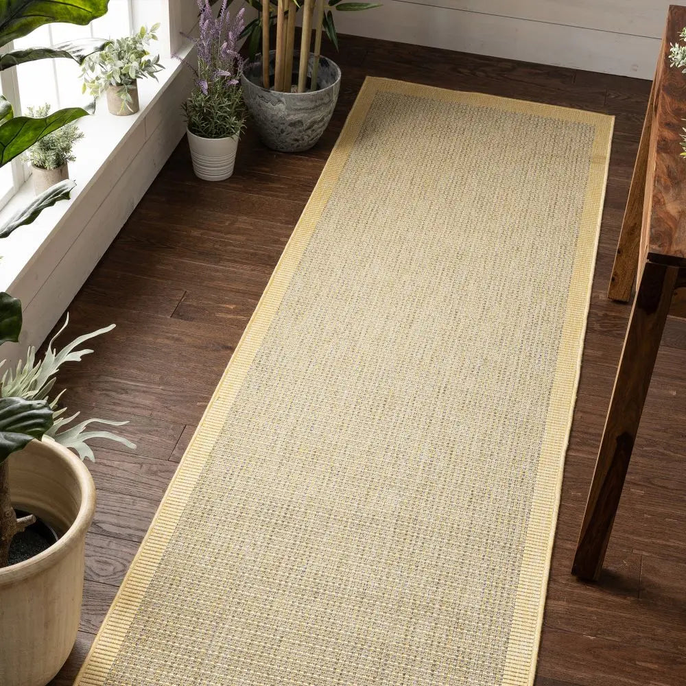 Odin Solid & Striped Border Indoor Outdoor Yellow Flatweave Rug、mySite、gigharbornorthrealestate