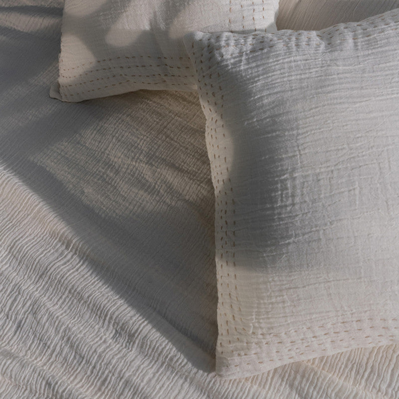 Cotton Bedspread with Pillow Covers | Ivory | Double Layer | Set of 3、mySite、camillekostekn