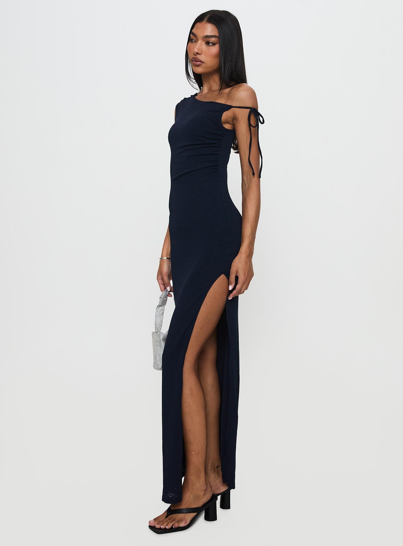 Paislee Asymmetrical Maxi Dress Navy、mySite、solidvoid