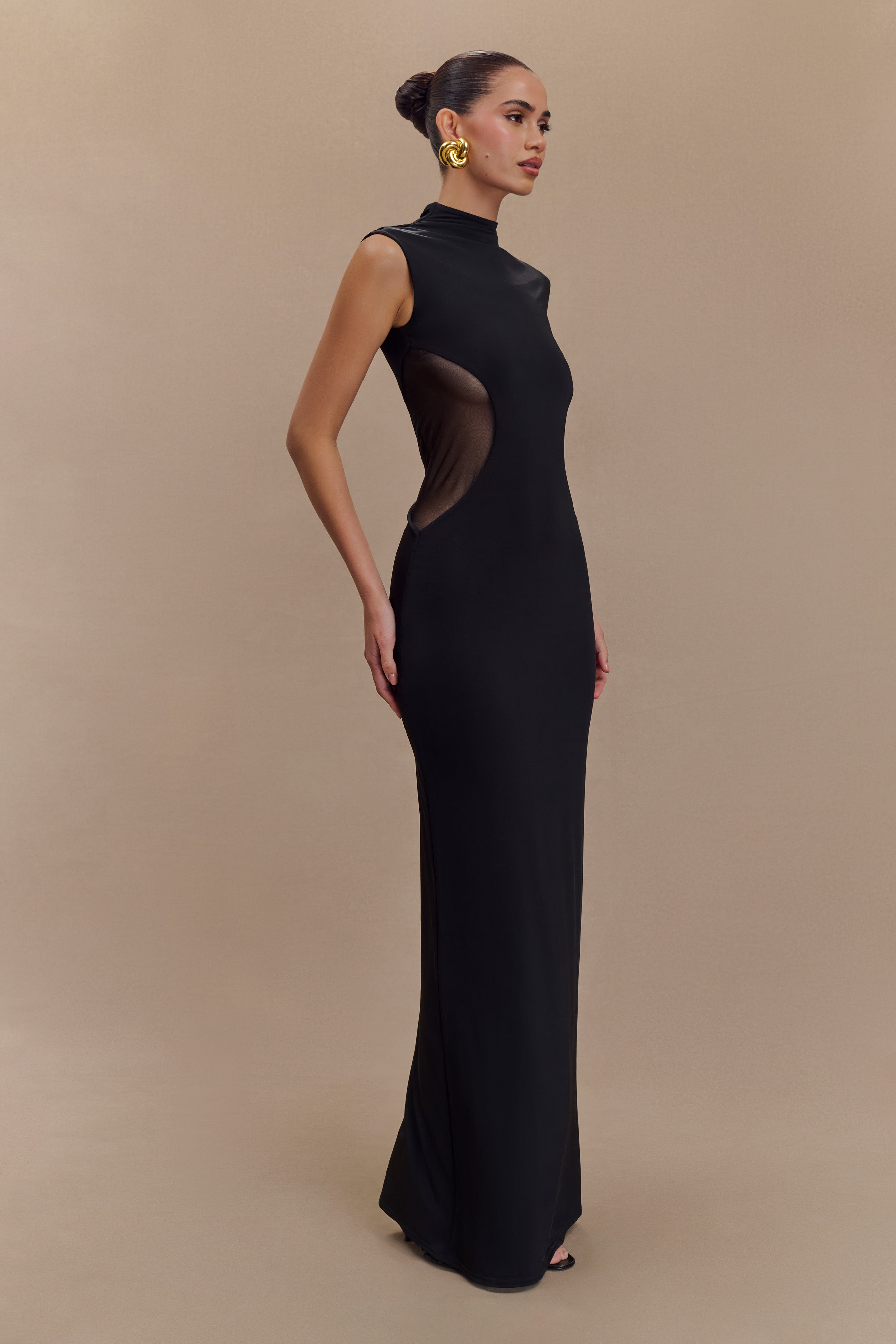 Massie Slinky And Mesh Maxi Dress - Black、mySite、solidvoid