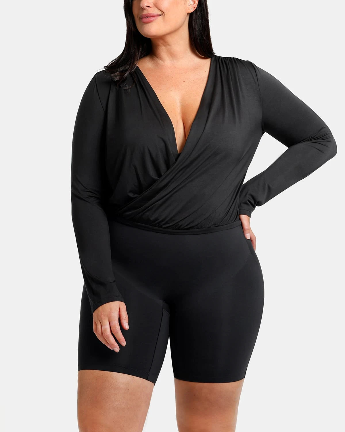Built-In Shapewear 2-in-1 Overlapping V-Neck Top、mySite、bengalsvssteelers