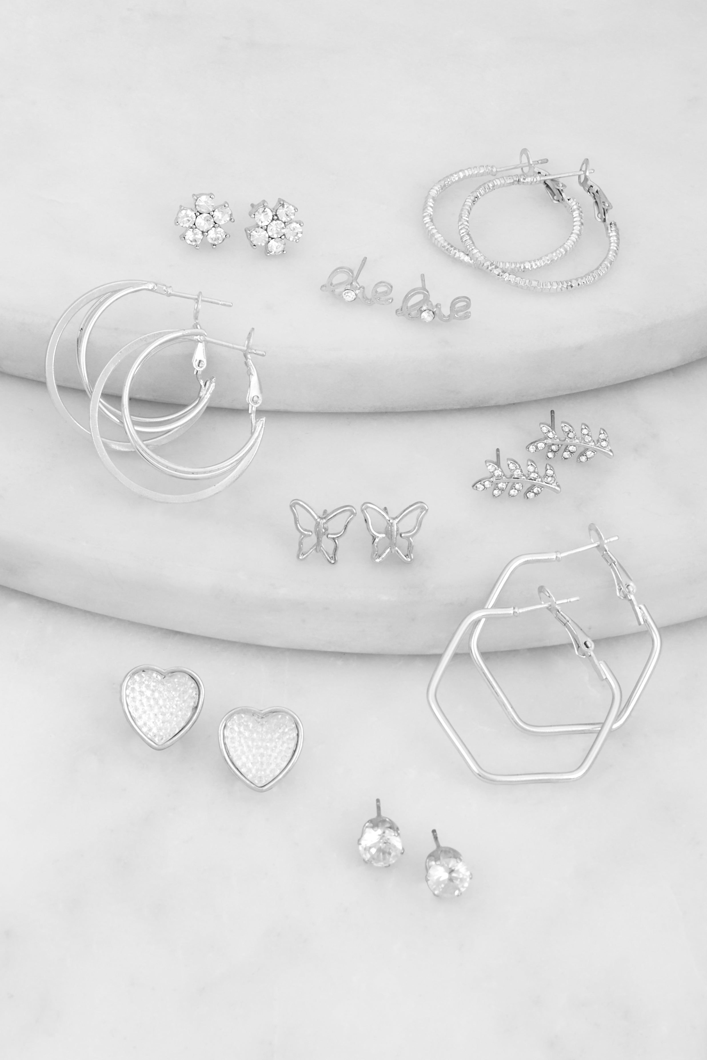 Love Assorted Metallic Stud and Hoop Earrings Set of 9、mySite、camillekostekn