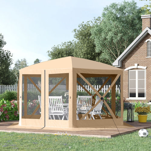 Outsunny 12' x 12' Hexagon Screen House, Pop Up Tent Portable Gazebo Canopy Shelter with Mesh Netting Walls, Carry Bag and Shaded Interior, Beige、、eastwooduniform